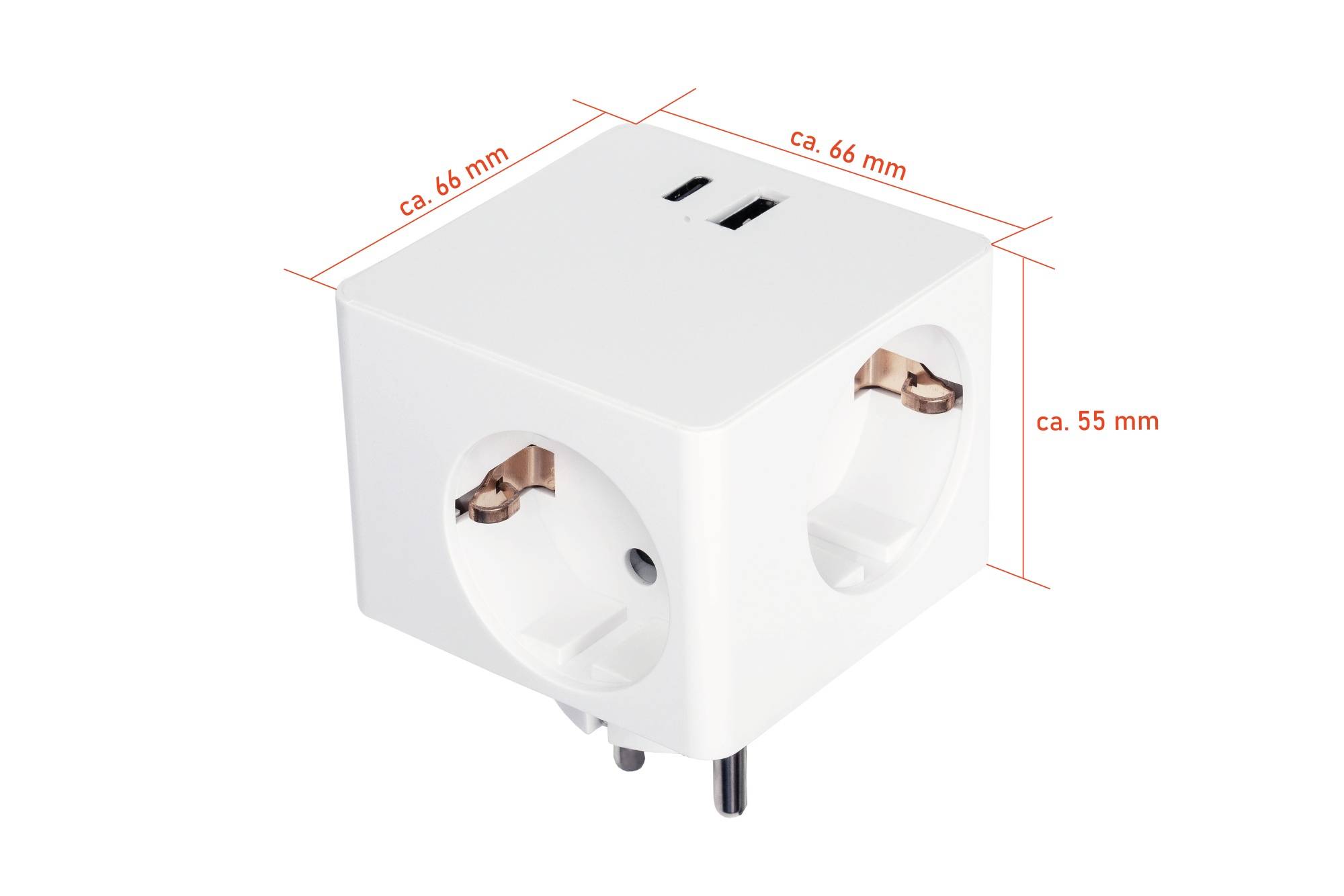 Steckdosenwürfel mit 3x Schutzkontakt-Buchse, USB-C™ (20W, PD 3.0) und USB-A Buchse (18W), weiß-3