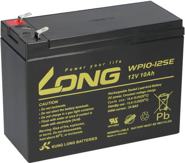 Kung Long WP10-12SE 12V 10Ah AGM Bleiakku F2 6,3mm zyklenfest