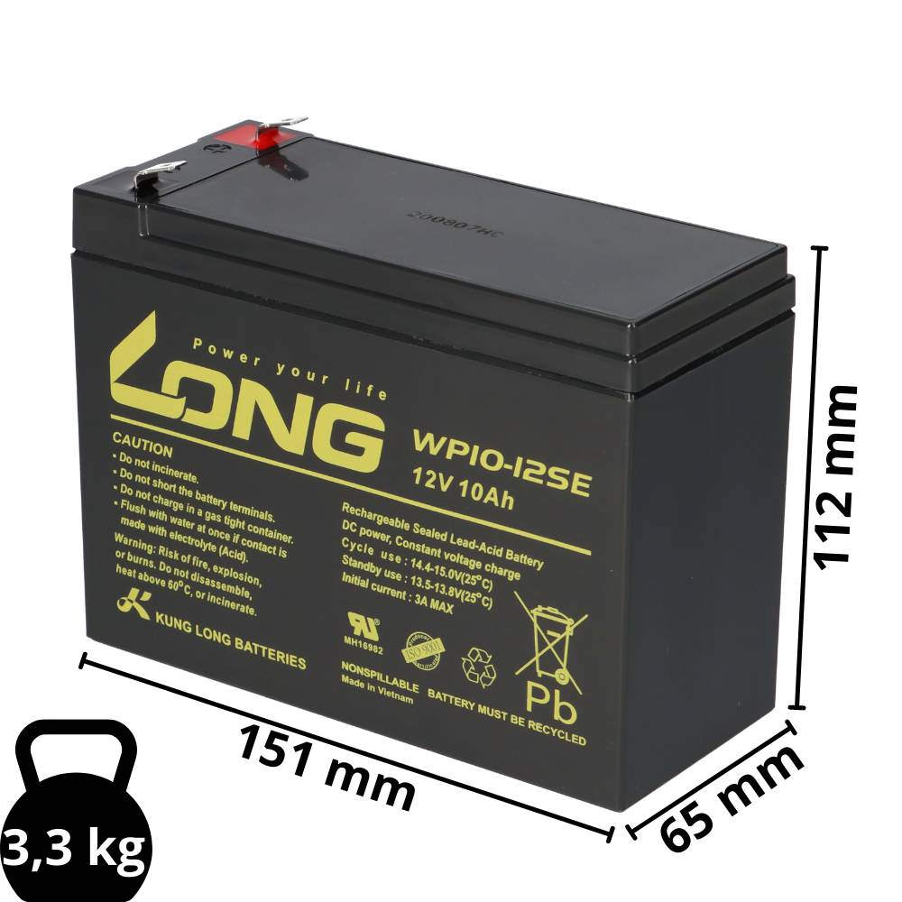 Kung Long WP10-12SE 12V 10Ah AGM Bleiakku F2 6,3mm zyklenfest-1