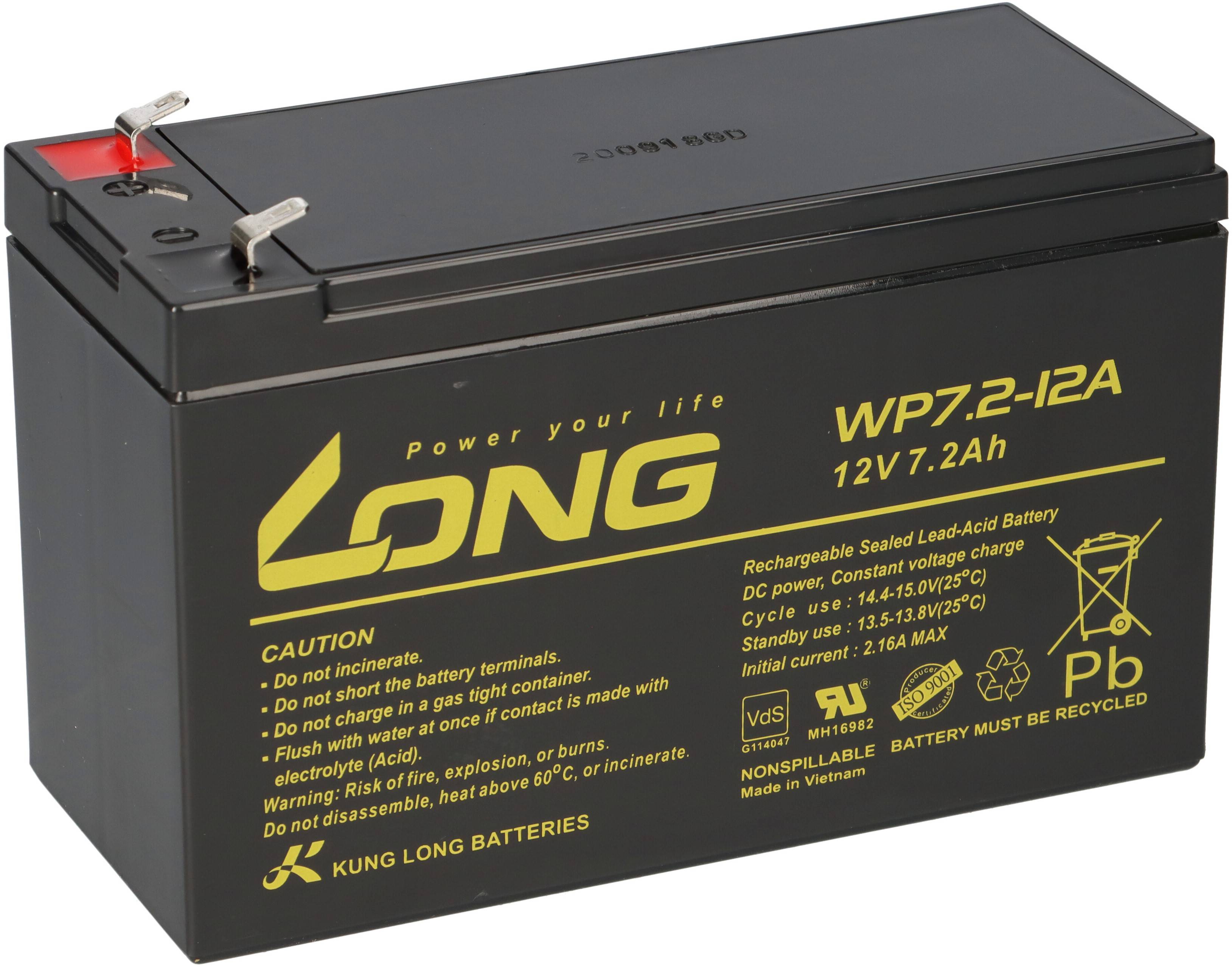 Kung Long WP7.2-12A 12V 7,2Ah AGM Bleiakku F1 4,8mm VdS-0