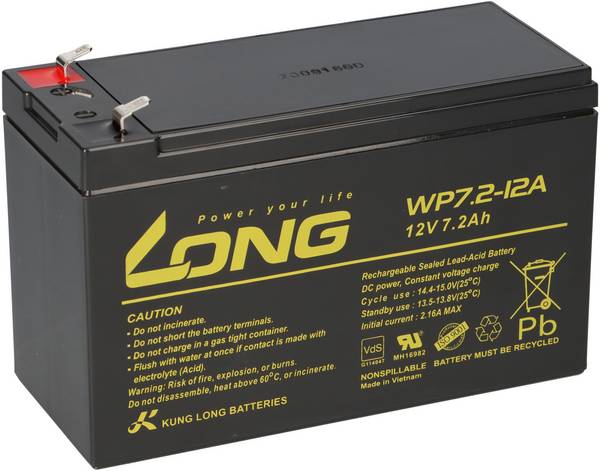 Kung Long WP7.2-12A 12V 7,2Ah AGM Bleiakku F1 4,8mm VdS