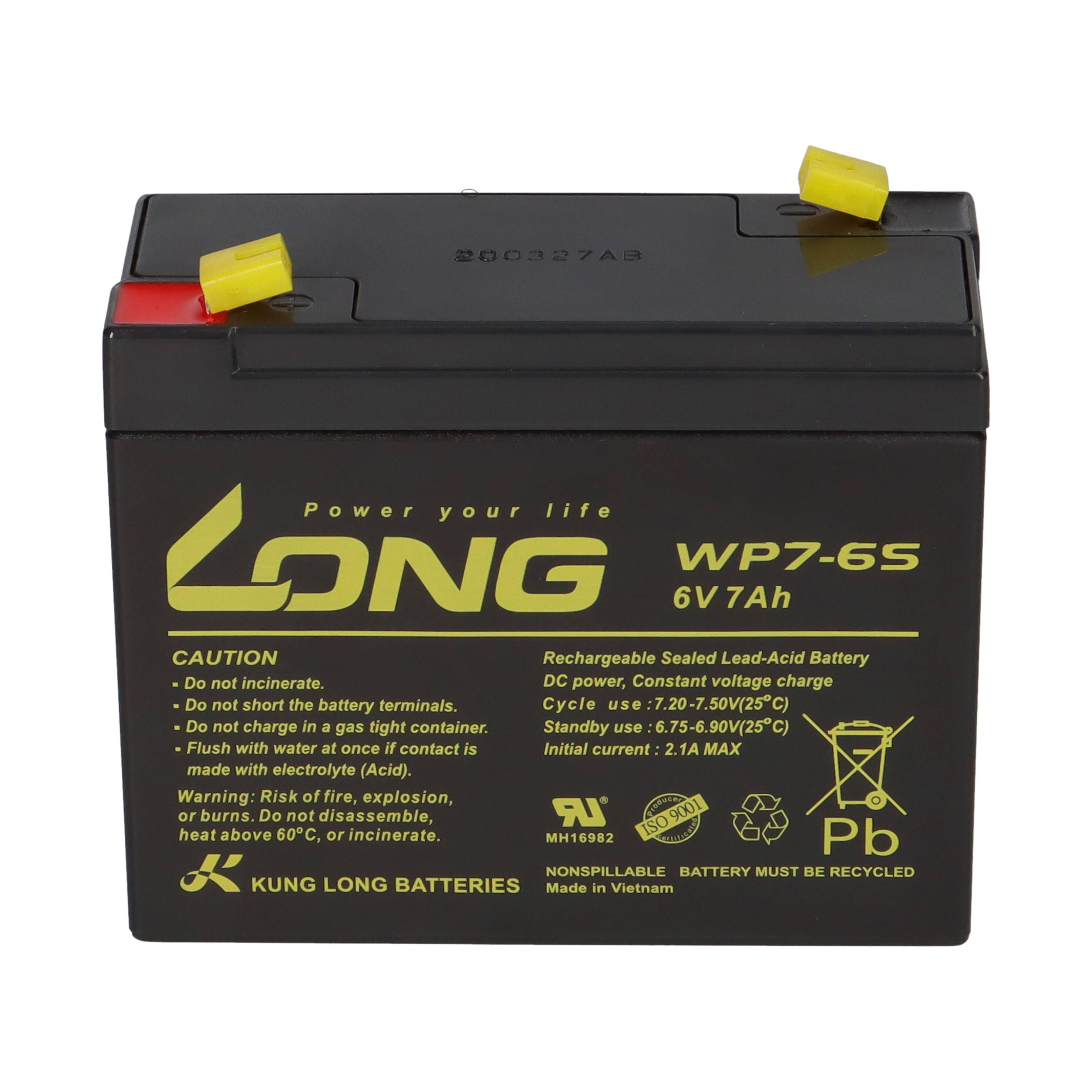 Kung Long WP7-6S 6V 7Ah AGM Bleiakku F1 4,8mm-3