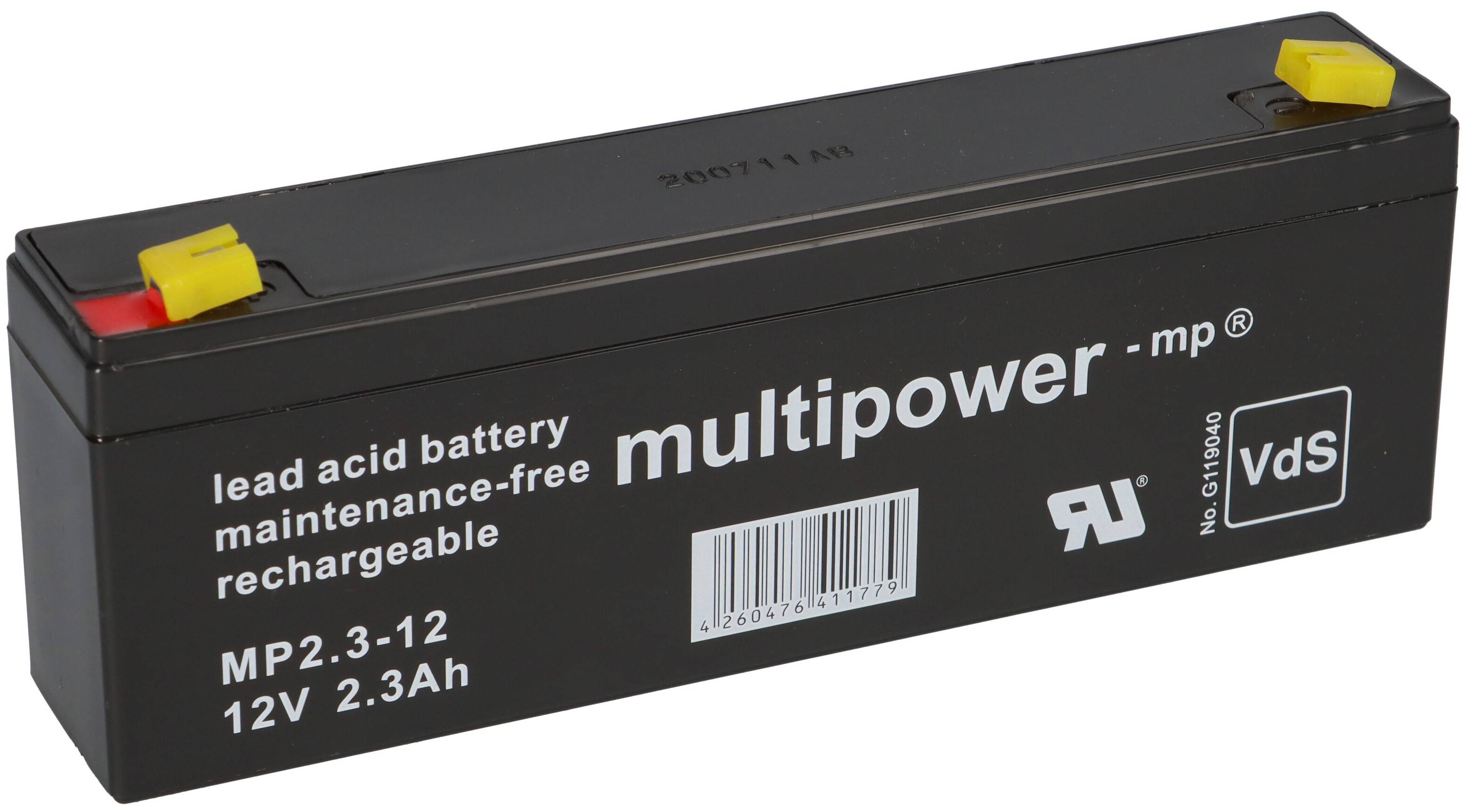 Multipower MP2,3-12 AGM Bleiakku 12V 2,3Ah Faston 4,8 mm für Alarmanlage, Notbeleuchtung & Sicherheitstechnik-0