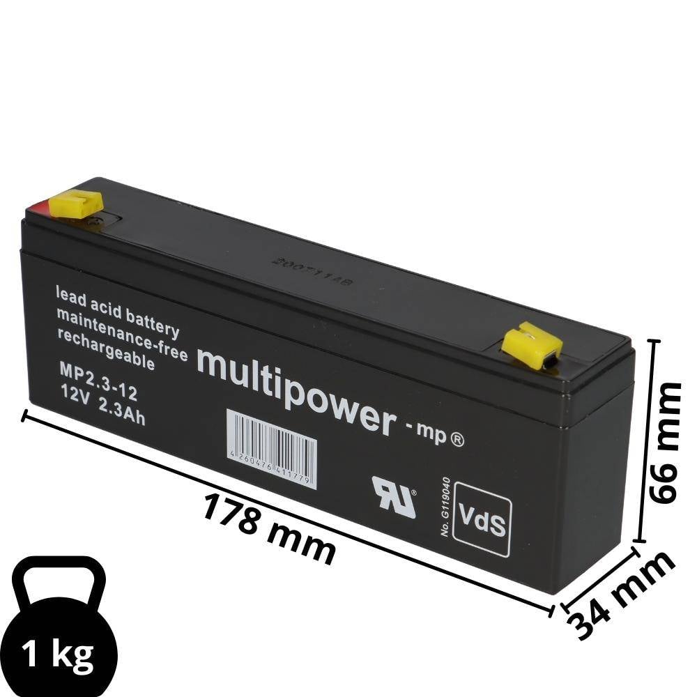 Multipower MP2,3-12 AGM Bleiakku 12V 2,3Ah Faston 4,8 mm für Alarmanlage, Notbeleuchtung & Sicherheitstechnik-1