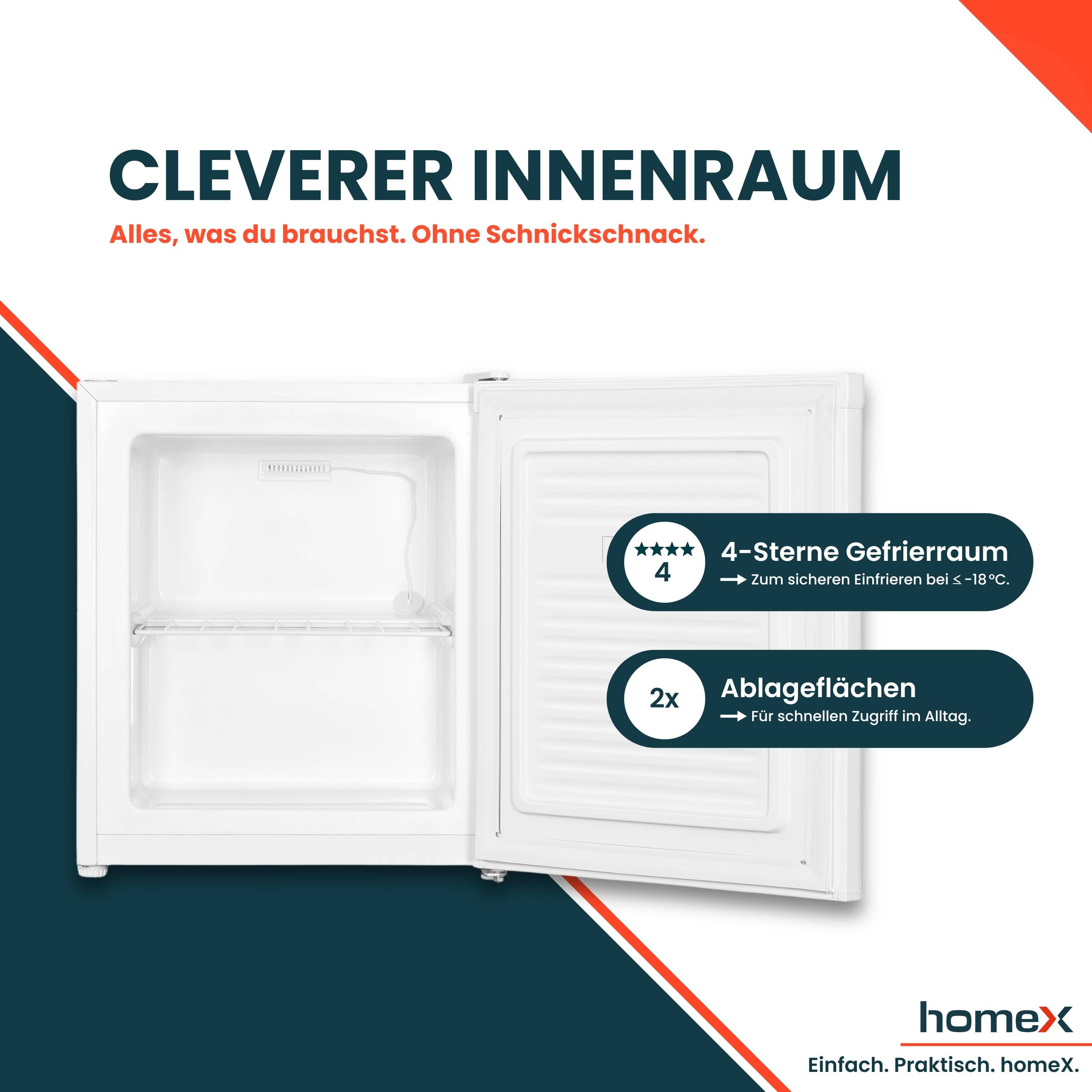 homeX Mini Gefrierschrank, Gefriertruhe klein - 33L Nutzinhalt, 4-Sterne Gefrierbox, Freezer, Tiefkühlschrank, FM1015-W-2