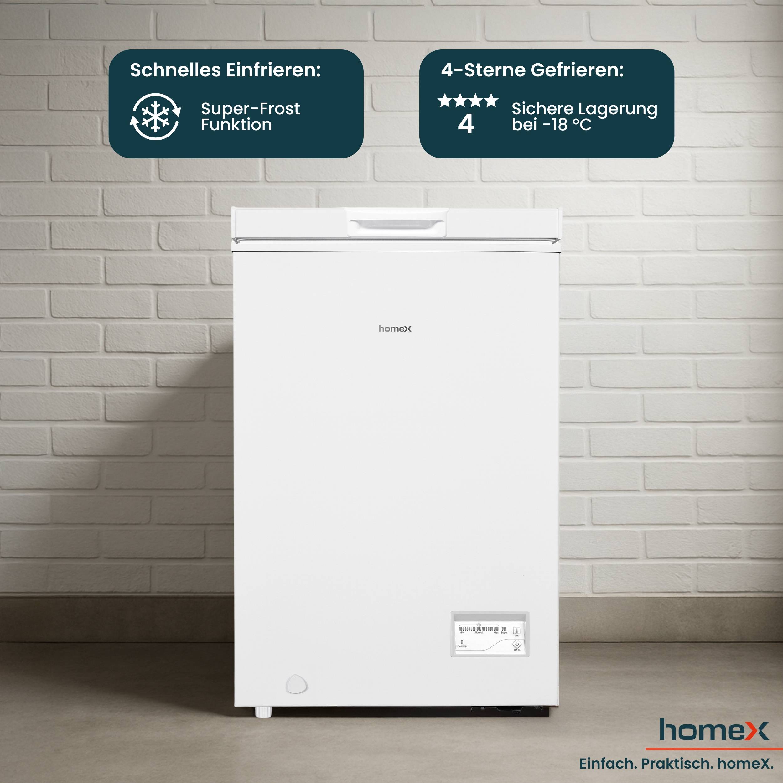 homeX FT0981-W Gefriertruhe, Tiefkühltruhe klein - 98 Liter Nutzinhalt, 4-Sterne Gefrieren, Kühltruhe, leise 38 dB-1