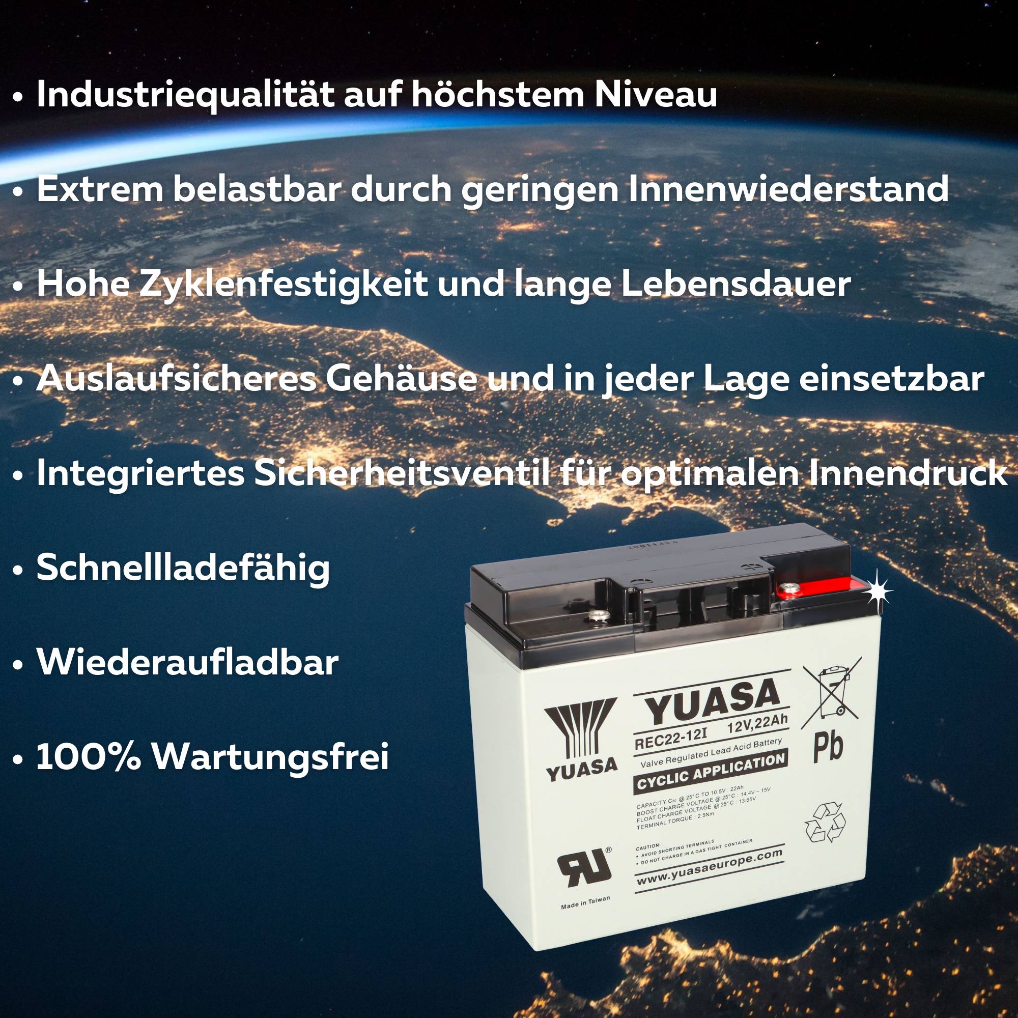 Yuasa REC22-12I zyklenfester AGM-Bleiakku 12V 22Ah – M5-Innengewinde-3