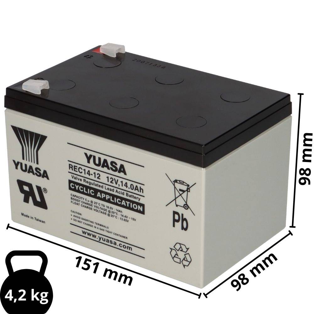 Yuasa REC14-12 zyklenfester AGM-Bleiakku 12V 14Ah – Faston F2 6,3 mm-1