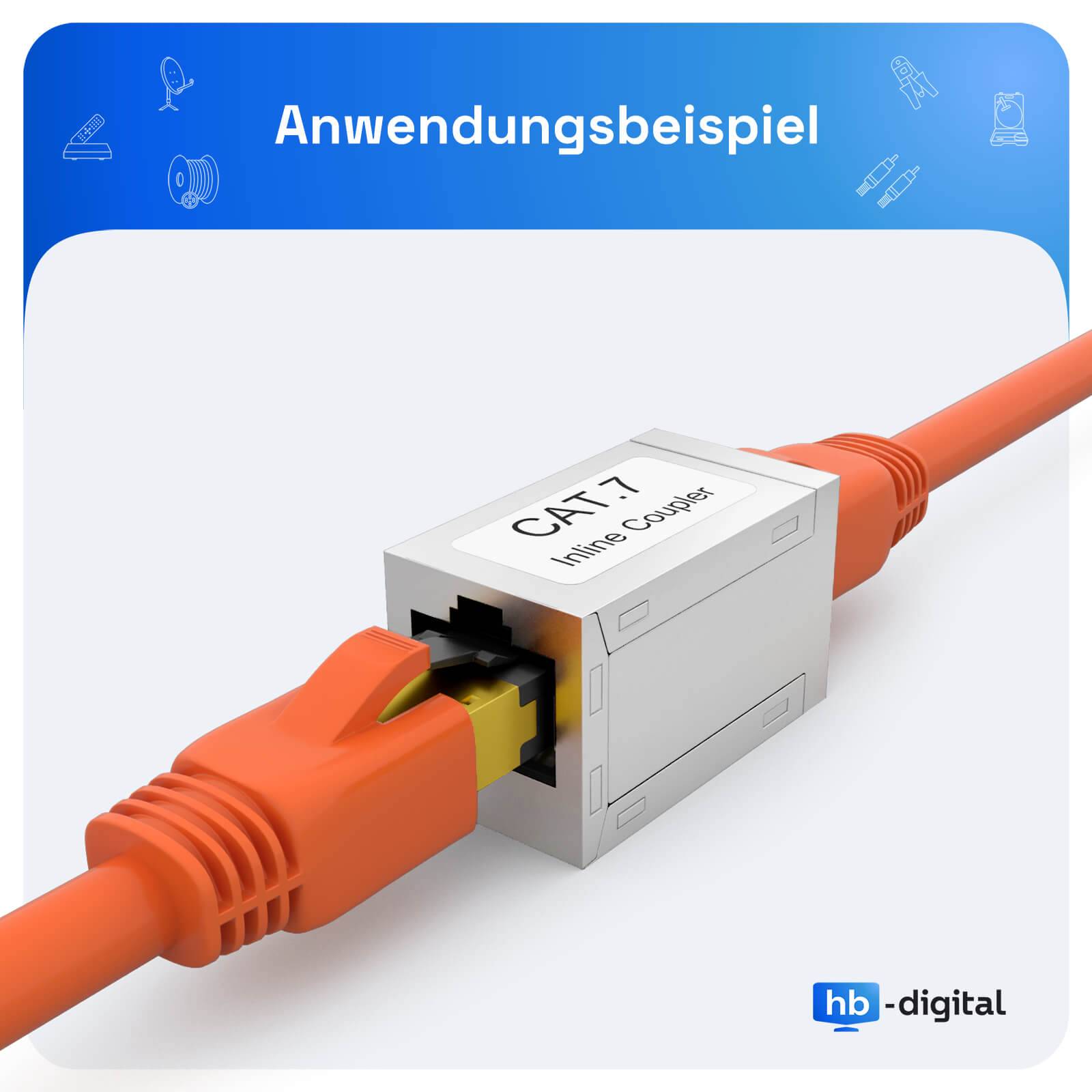 hb-digital Kabel Verbinder CAT 7 Patchkabelkupplung RJ45 Netzwerkkabel Adapter Indoor verchromt-2