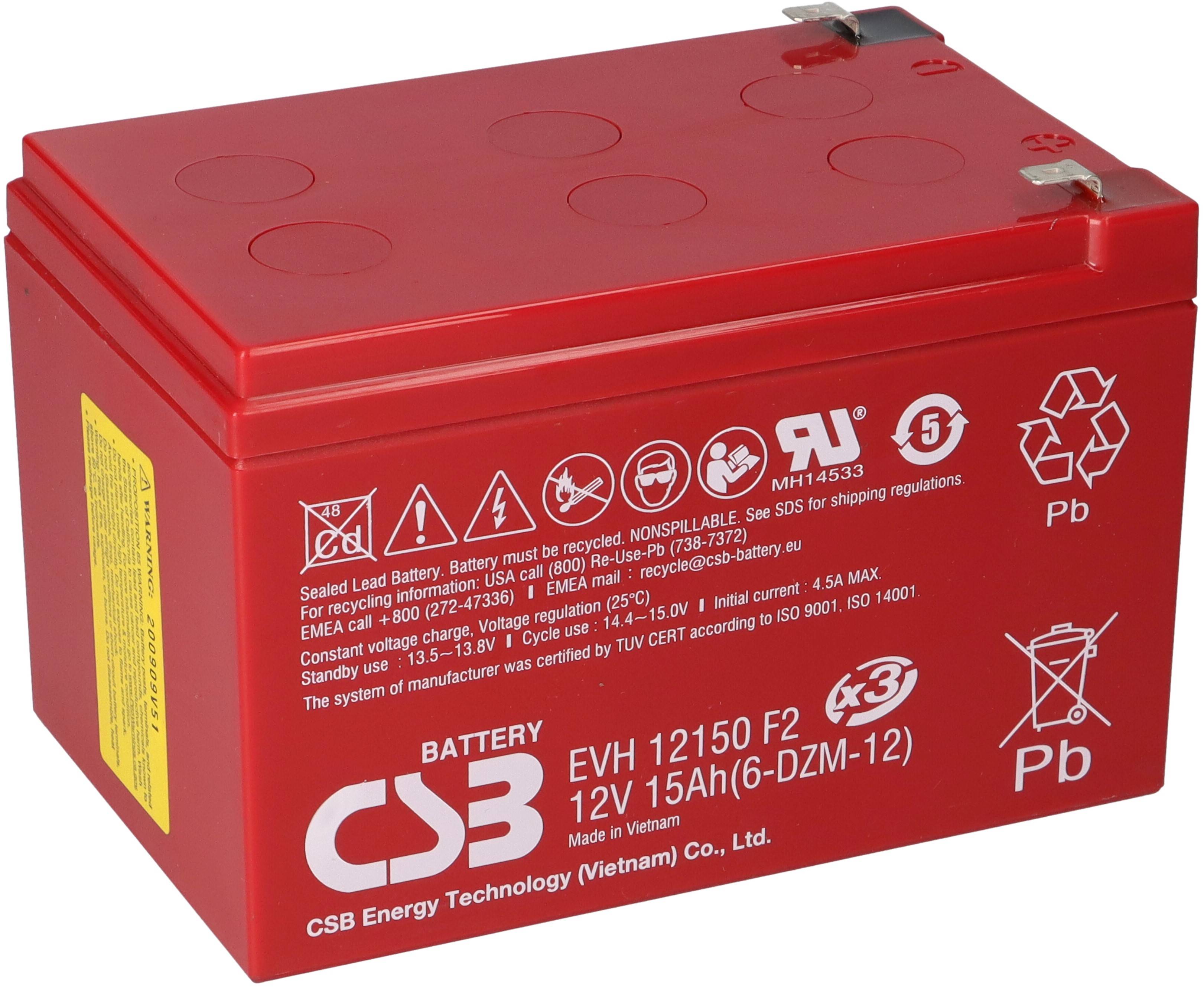 CSB EVH12150 High-Cycle AGM Bleiakku 12V 15Ah T2 / Faston 6,3 mm-0