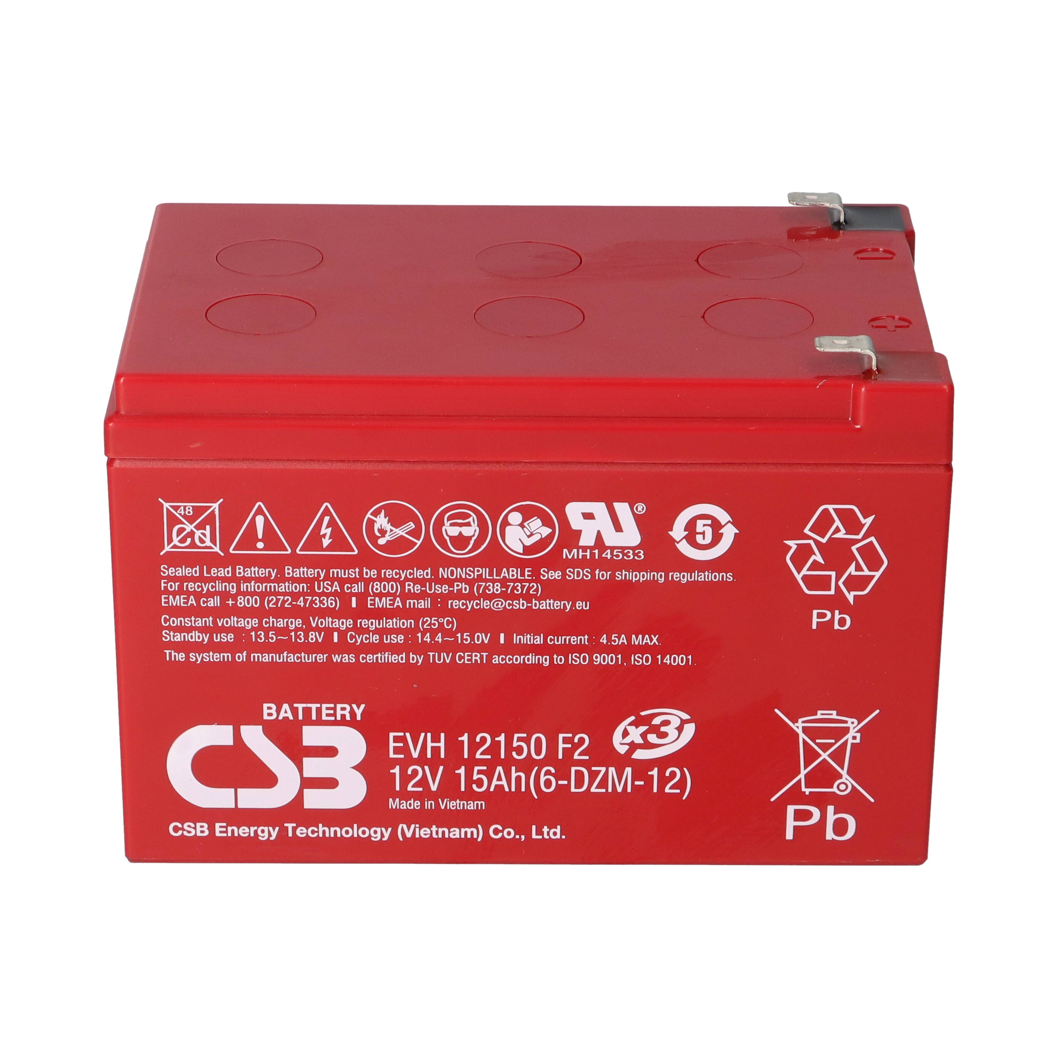 CSB EVH12150 High-Cycle AGM Bleiakku 12V 15Ah T2 / Faston 6,3 mm-3