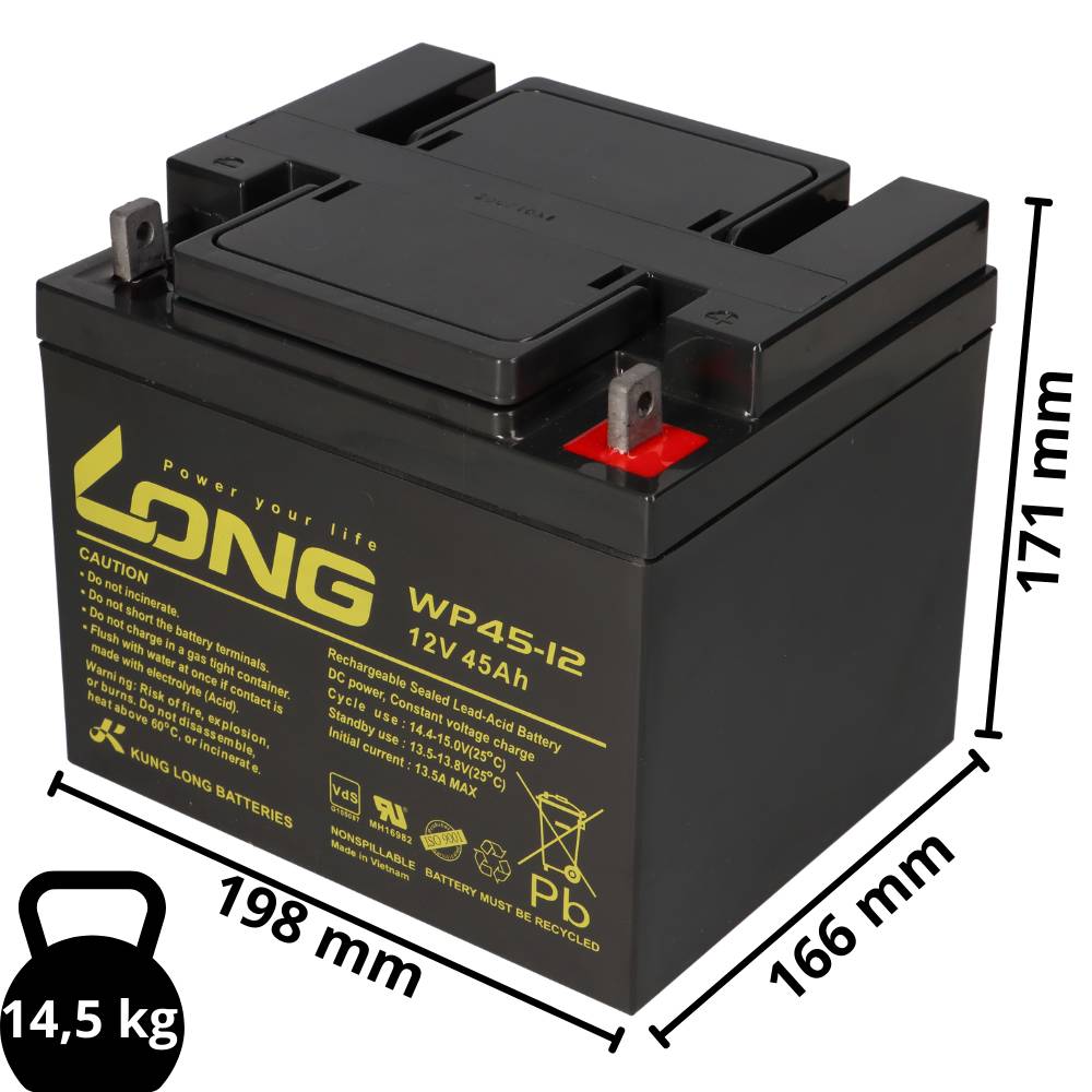 2x Kung Long WP45-12 AGM Akku 12V 45Ah VdS G105087 – 24V 45Ah Akkusatz-1