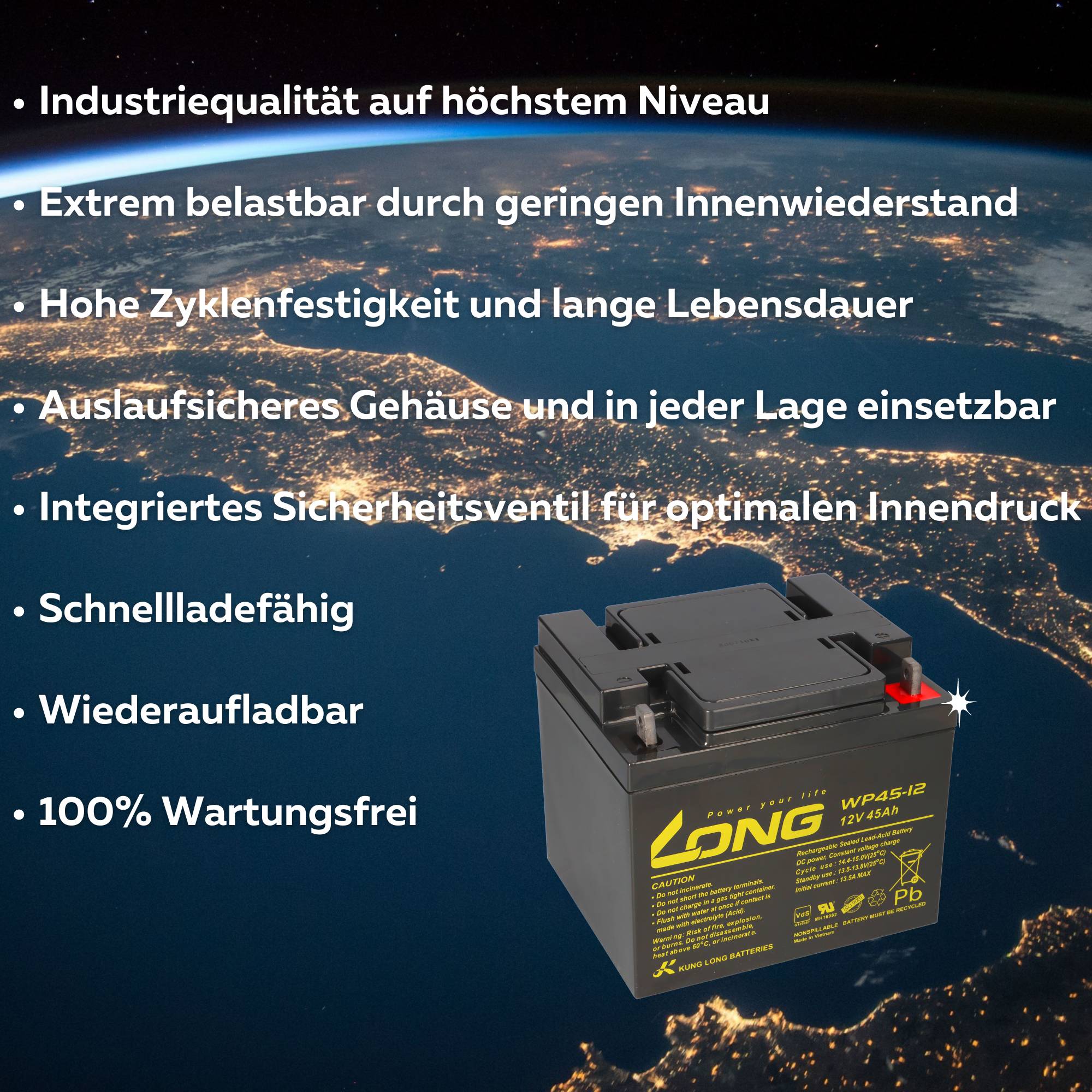 2x Kung Long WP45-12 AGM Akku 12V 45Ah VdS G105087 – 24V 45Ah Akkusatz-2