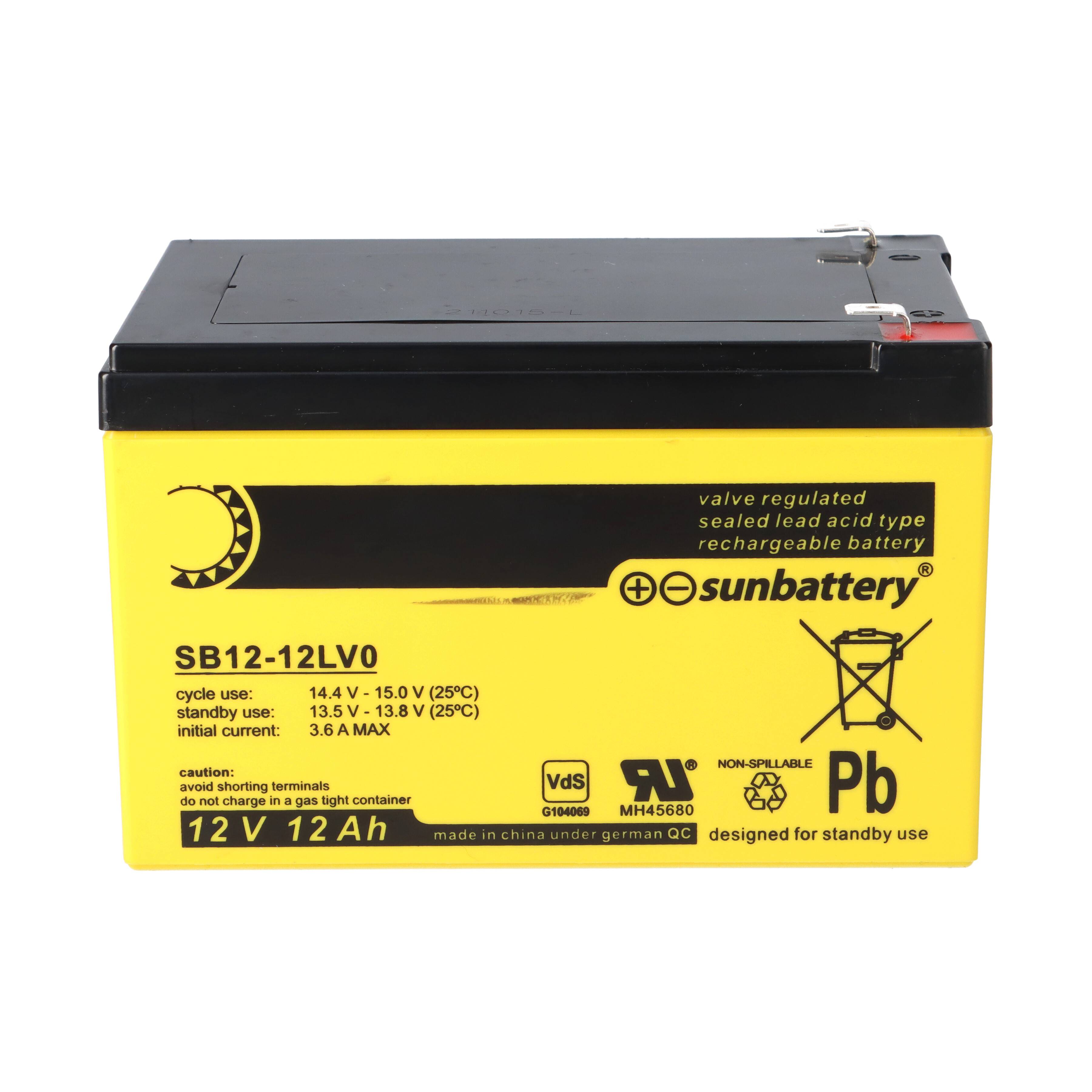 SUN Battery SB12-12LV0 AGM Akku 12V 12Ah T2 / Faston 6,3 mm-1
