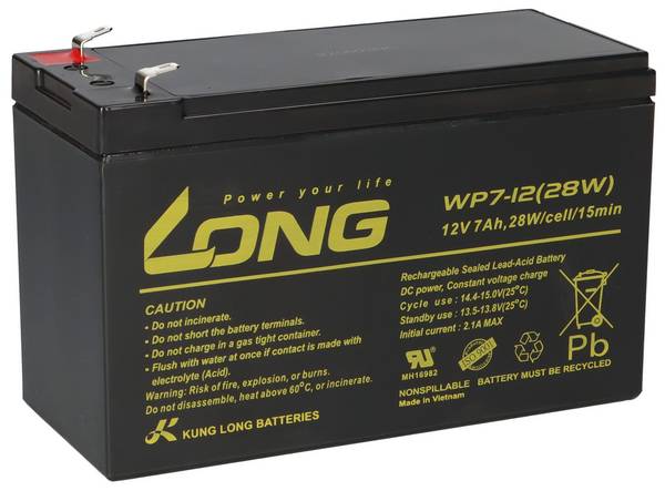Kung Long WP7-12(28W)/F1 12V 7Ah AGM Bleiakku F1 4,8mm VdS