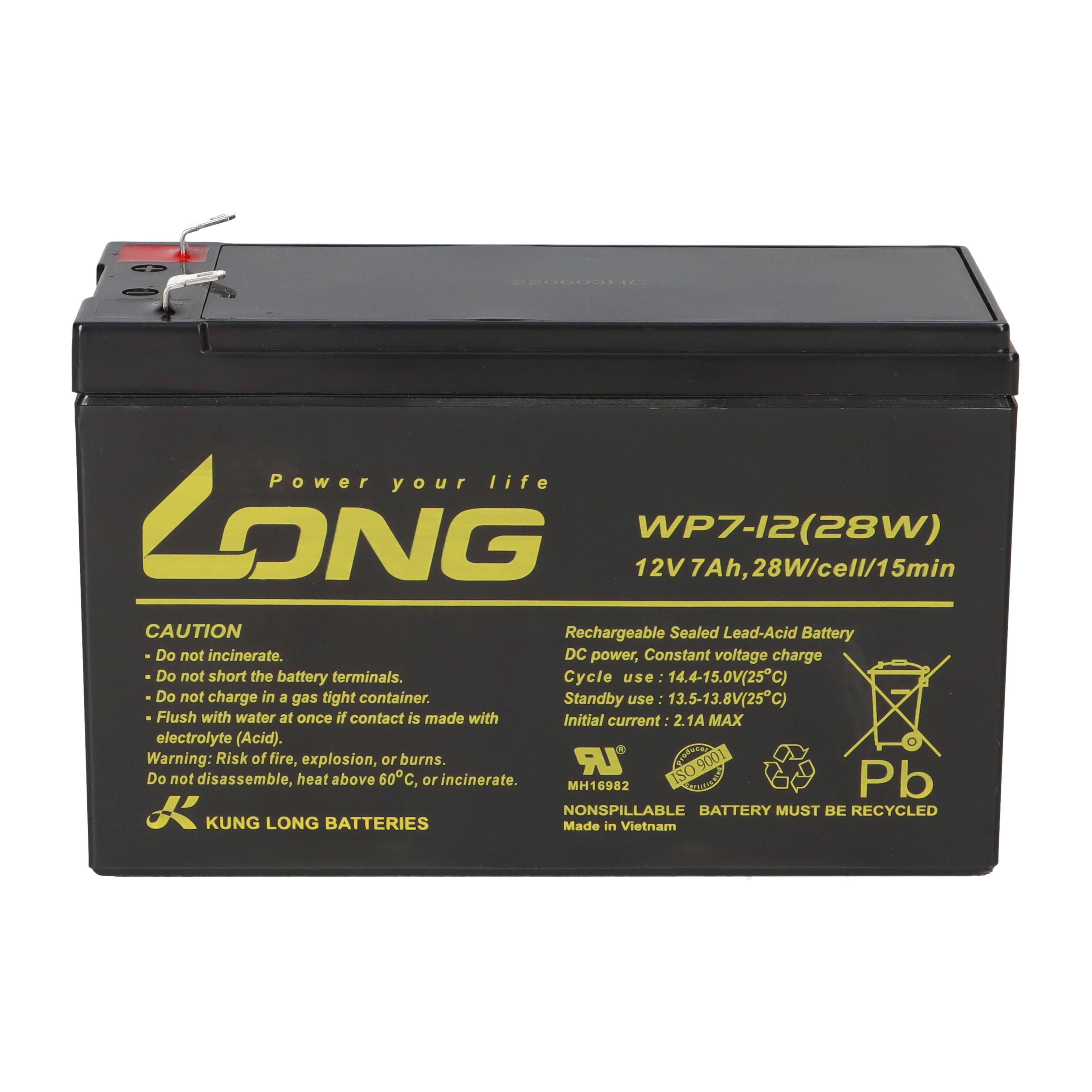 Kung Long WP7-12(28W)/F1 12V 7Ah AGM Bleiakku F1 4,8mm VdS-1