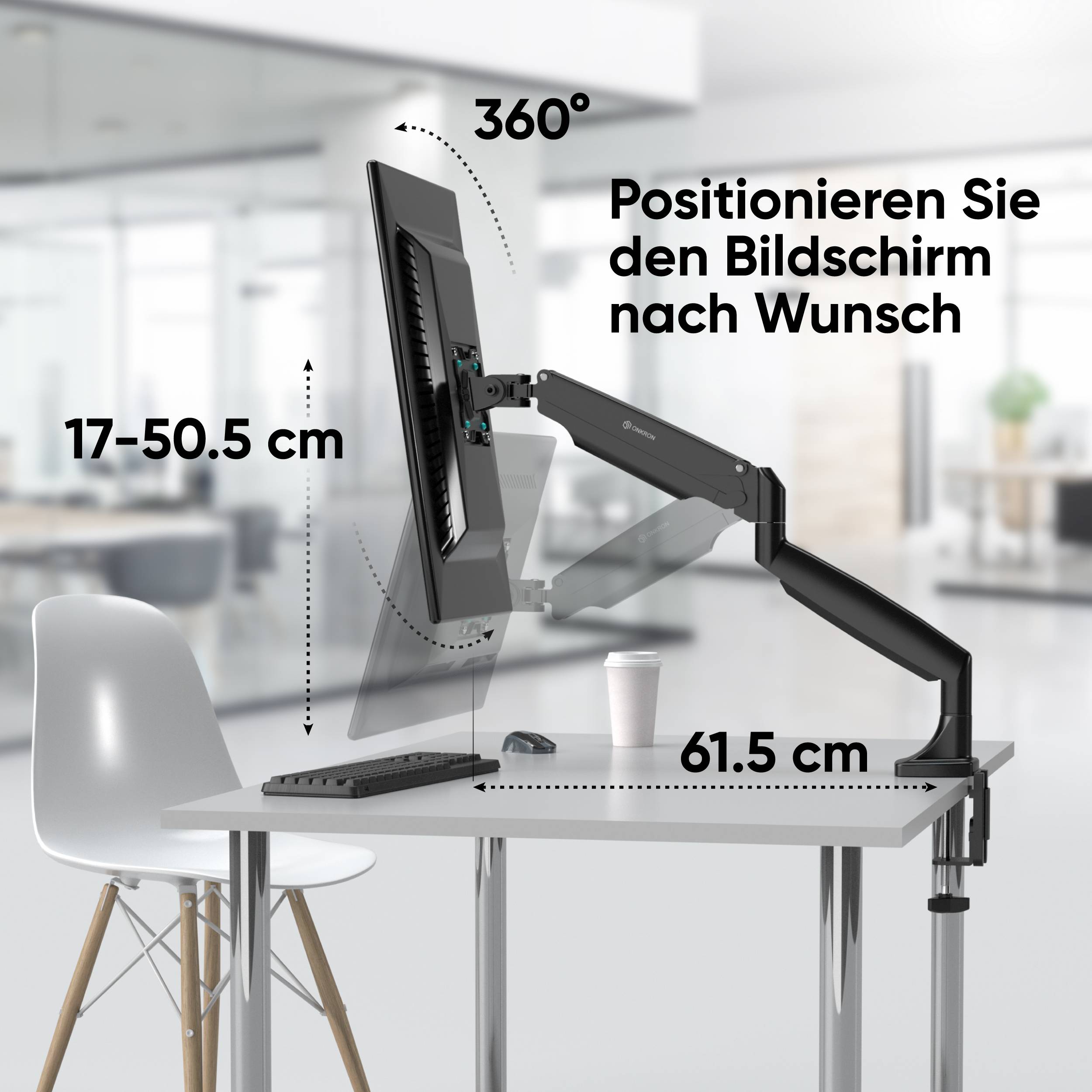 ONKRON Monitorhalterung 13"-32", 9 kg max, VESA 75x75-100x100, schwenkbar, neigbar, G100-B-5