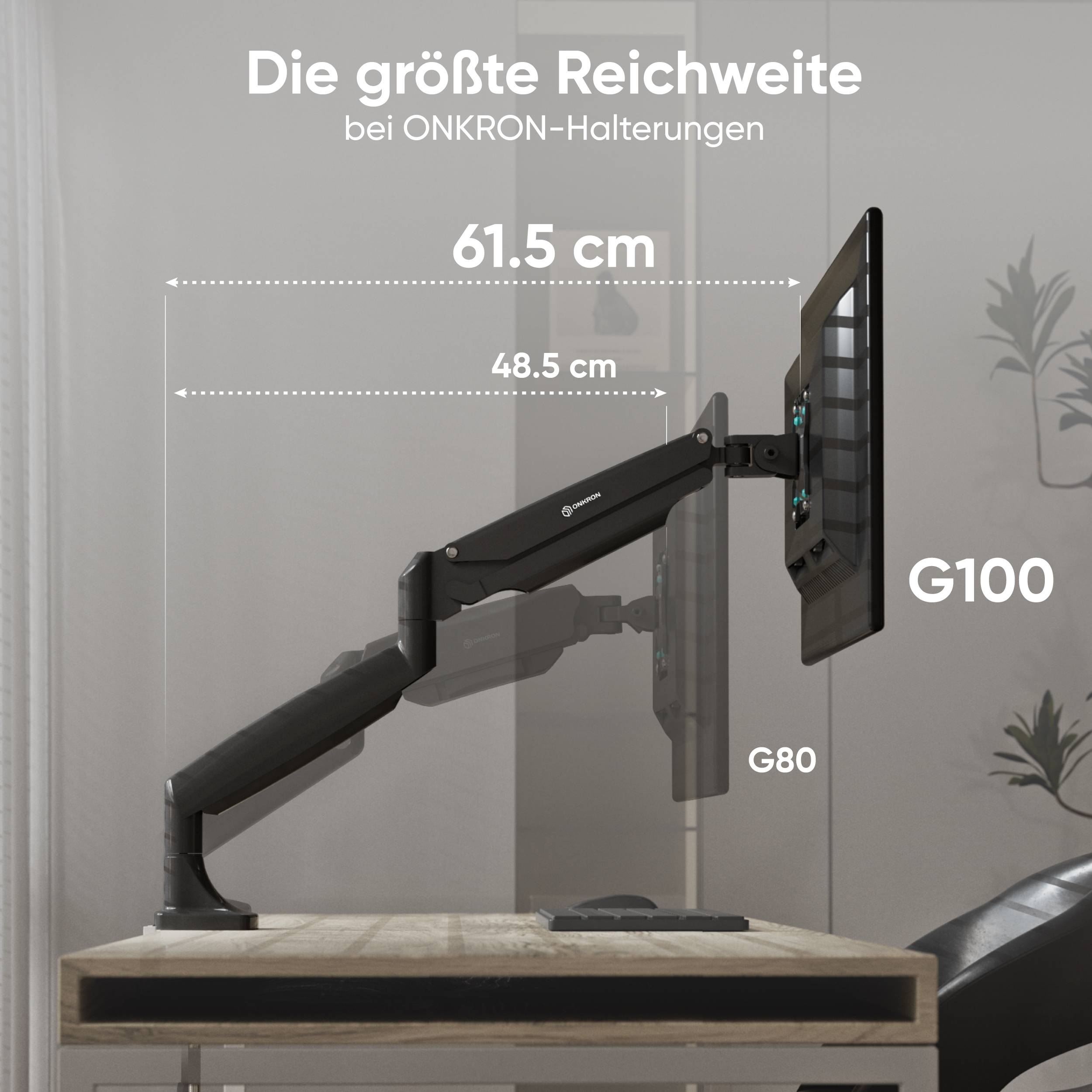 ONKRON Monitorhalterung 13"-32", 9 kg max, VESA 75x75-100x100, schwenkbar, neigbar, G100-B-2
