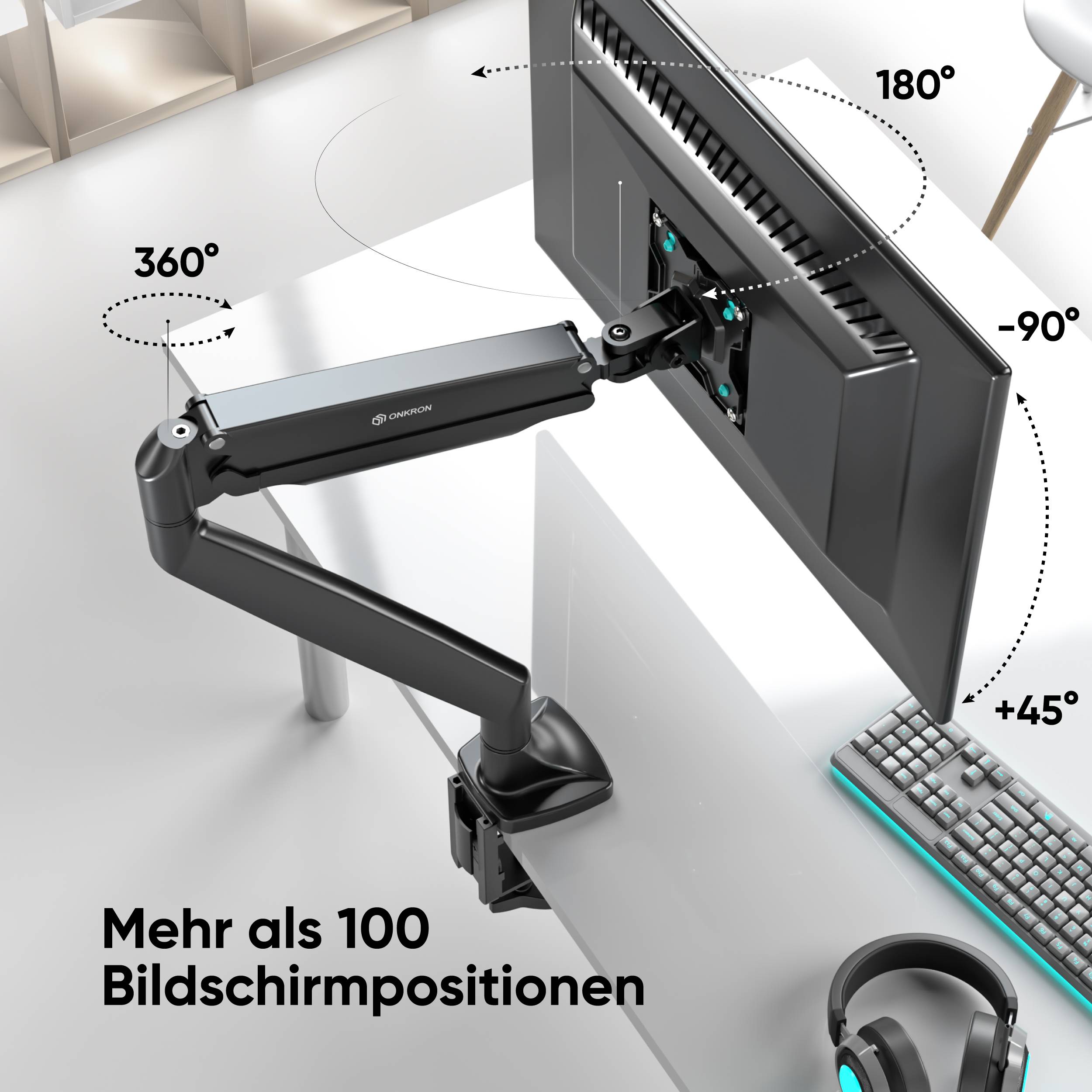 ONKRON Monitorhalterung 13"-32", 9 kg max, VESA 75x75-100x100, schwenkbar, neigbar, G100-B-3