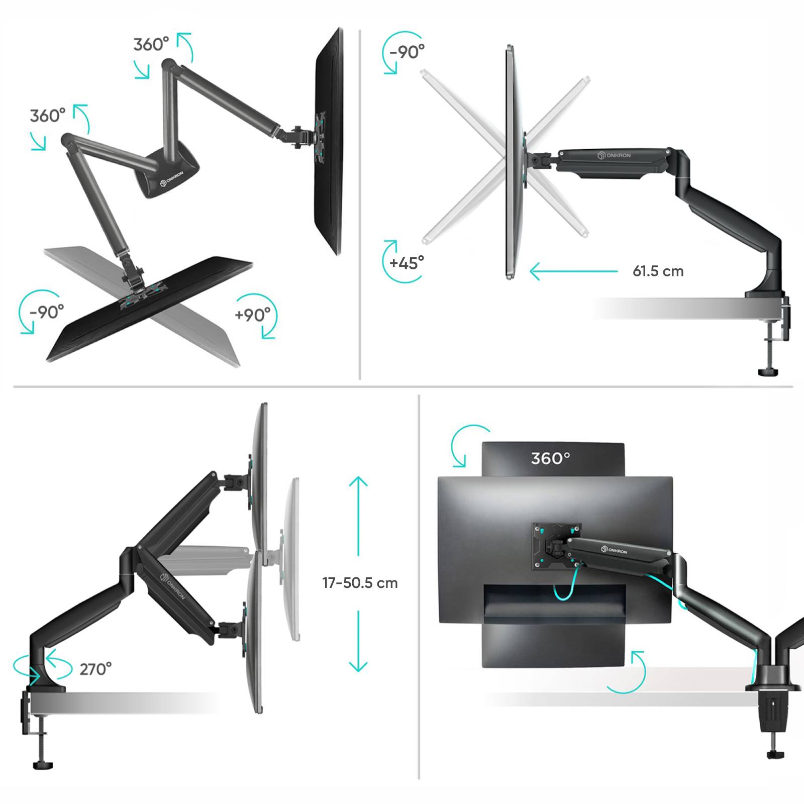 ONKRON Dual Monitor Halterung 13"-32", 9 kg max (x2), VESA 75x75-100x100, neigbar, G200-B Schwarz-1