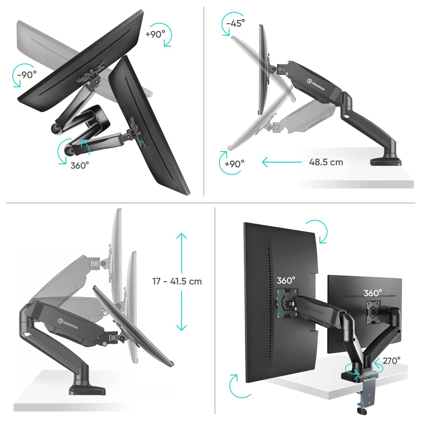 ONKRON Monitorhalterung für 2 Monitore 13-32",bis 8 kg,VESA 75x75/100x100,G160-B-1