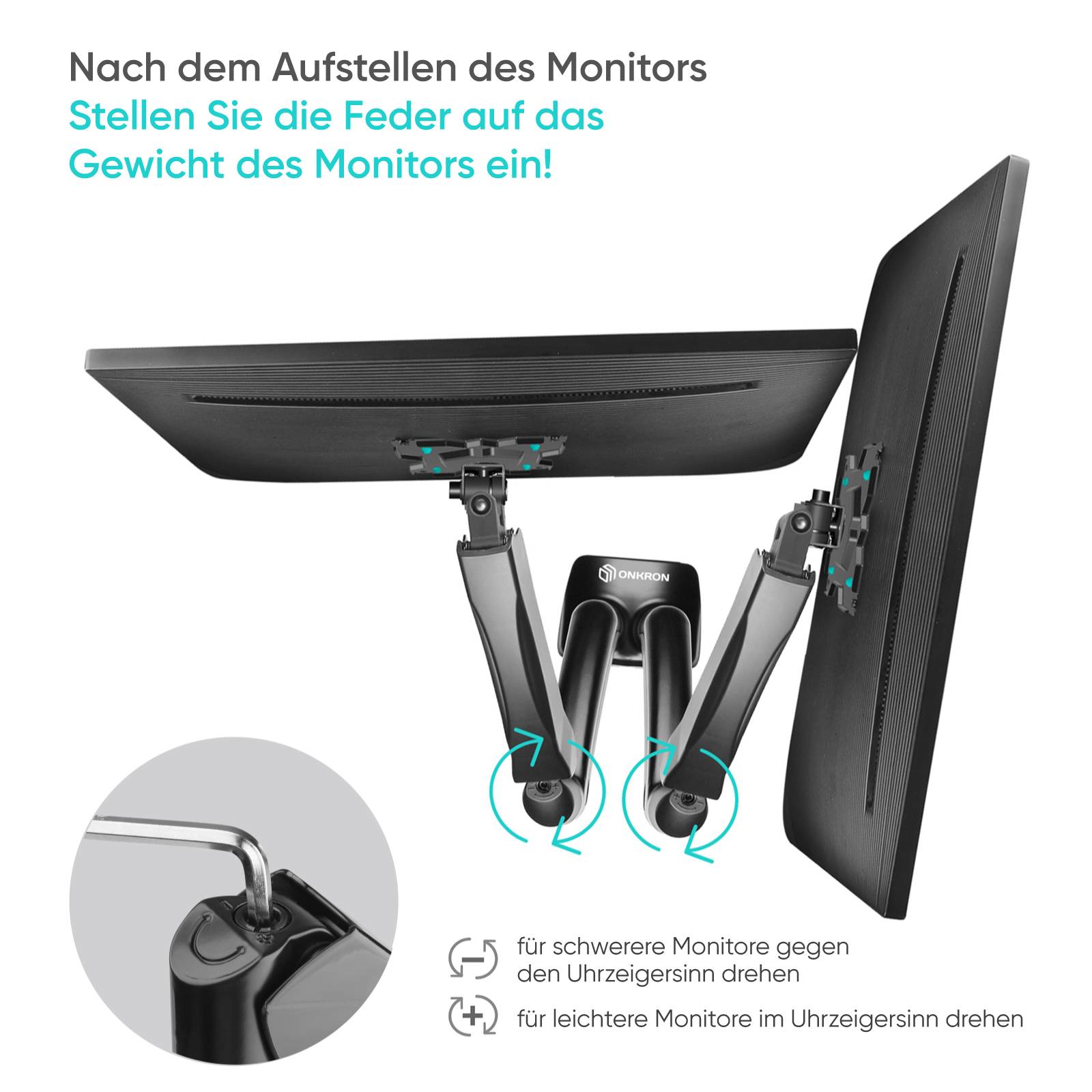 ONKRON Monitorhalterung für 2 Monitore 13-32",bis 8 kg,VESA 75x75/100x100,G160-B-3
