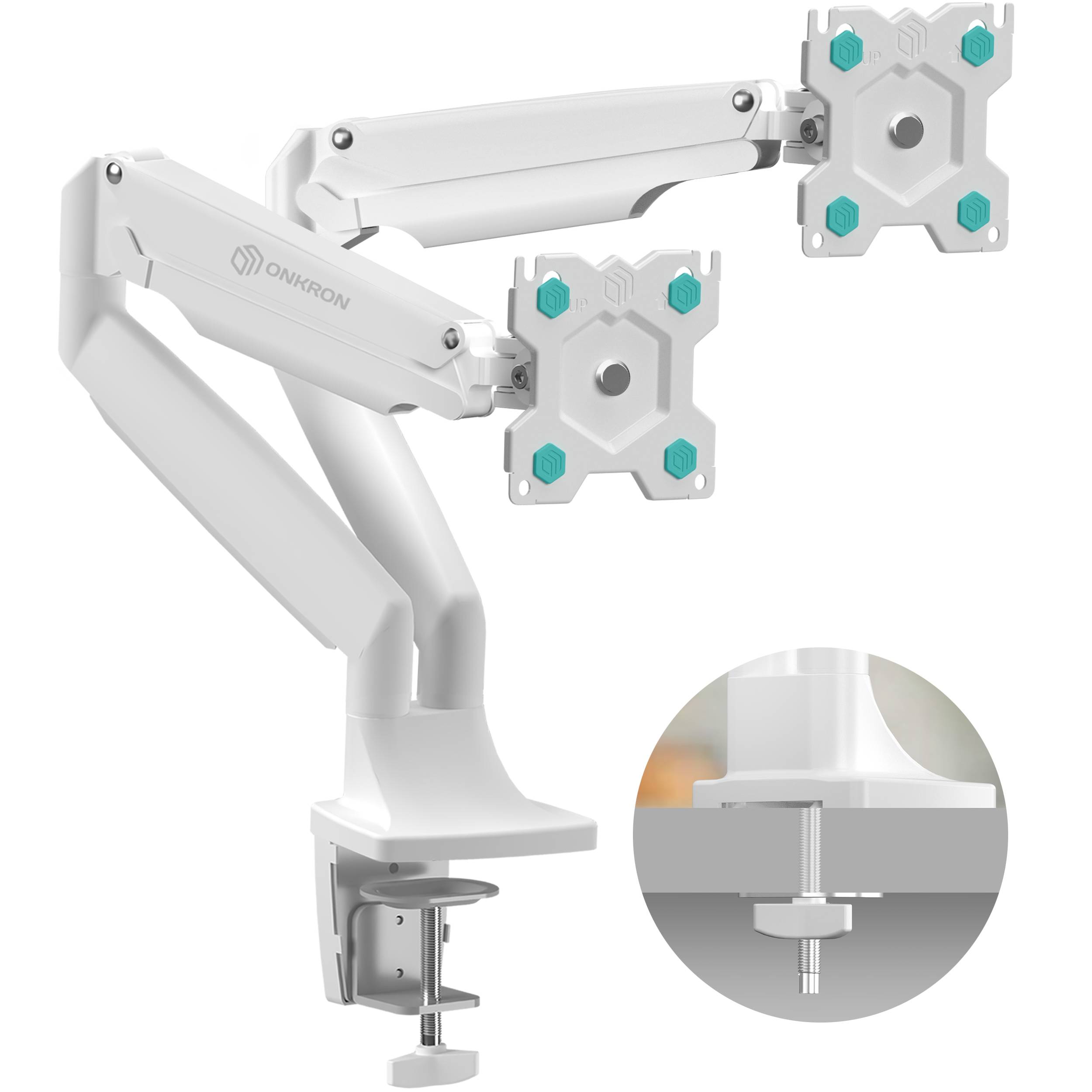 ONKRON Dual Monitor Halterung 13"-32", 9 kg max (x2), VESA 75x75-100x100, neigbar, G200-W Weiß-0