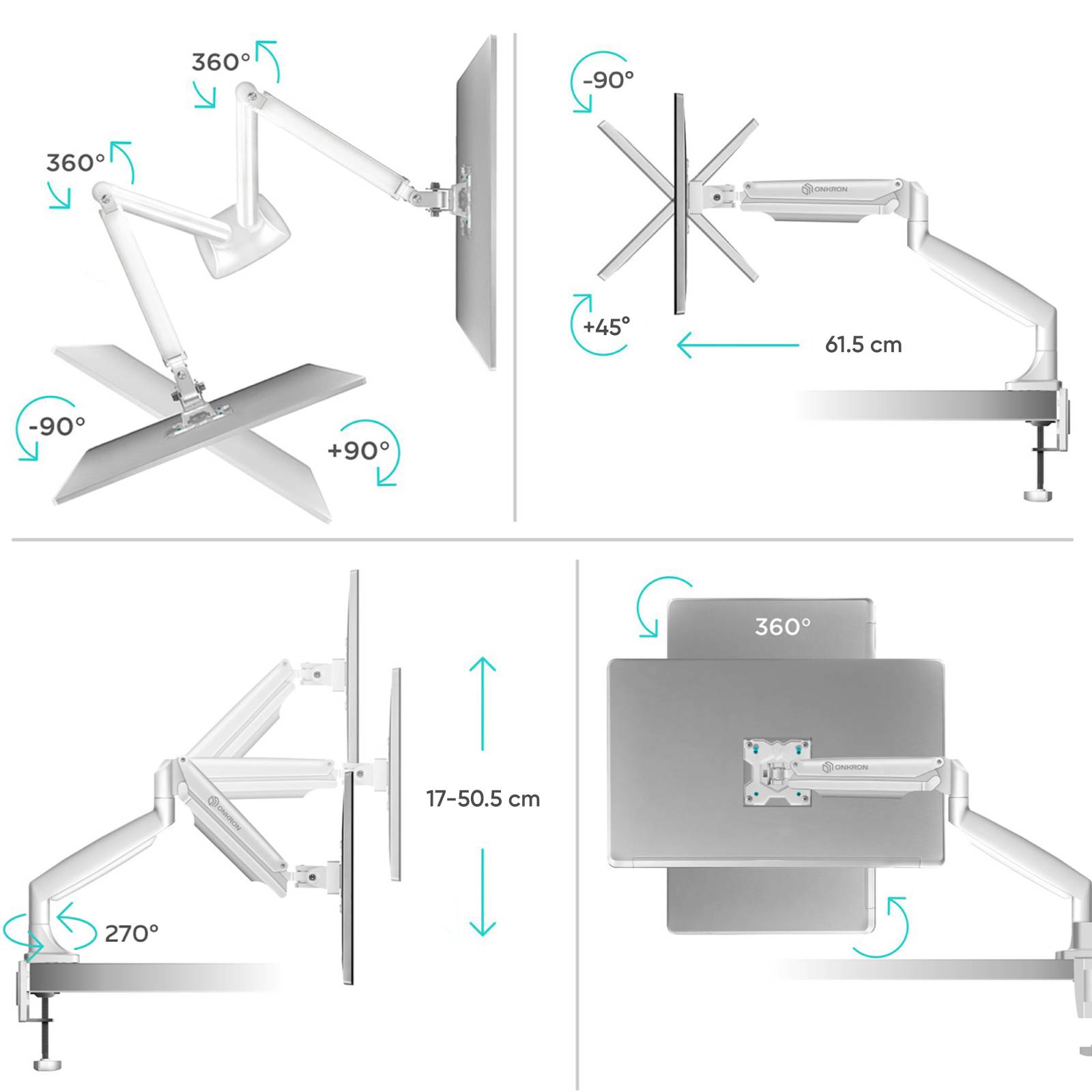 ONKRON Dual Monitor Halterung 13"-32", 9 kg max (x2), VESA 75x75-100x100, neigbar, G200-W Weiß-1