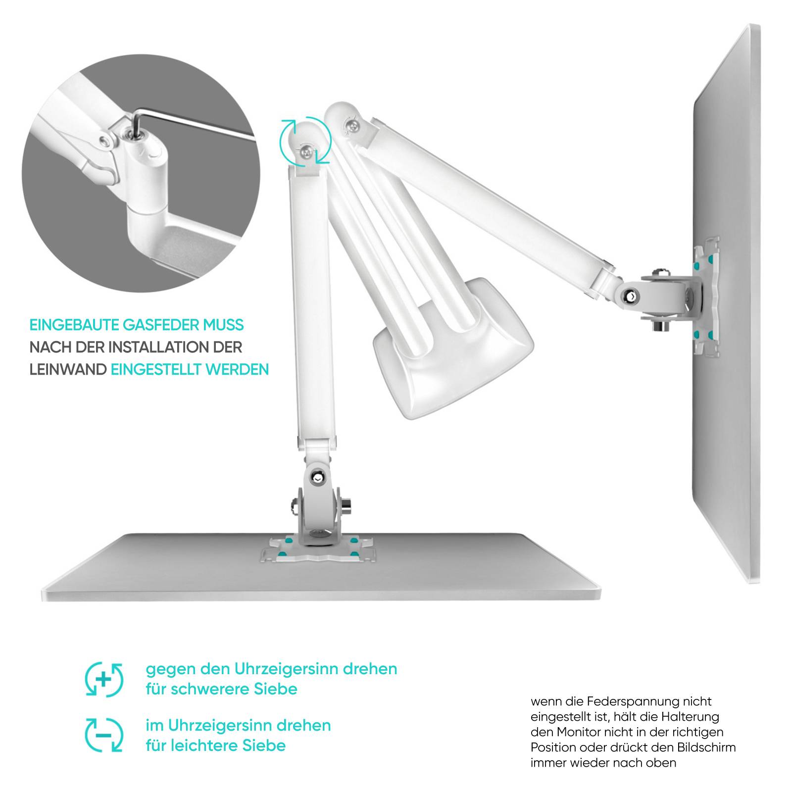 ONKRON Dual Monitor Halterung 13"-32", 9 kg max (x2), VESA 75x75-100x100, neigbar, G200-W Weiß-3
