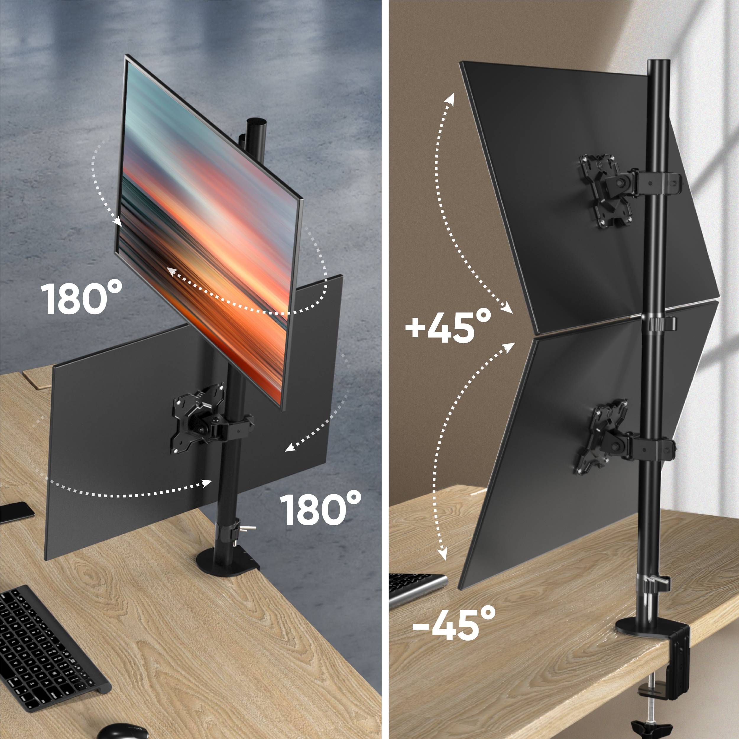 ONKRON Doppel Monitorhalterung für 2 Monitore 13-34", bis 8 kg, VESA 75x75 & 100x100, D208E-2