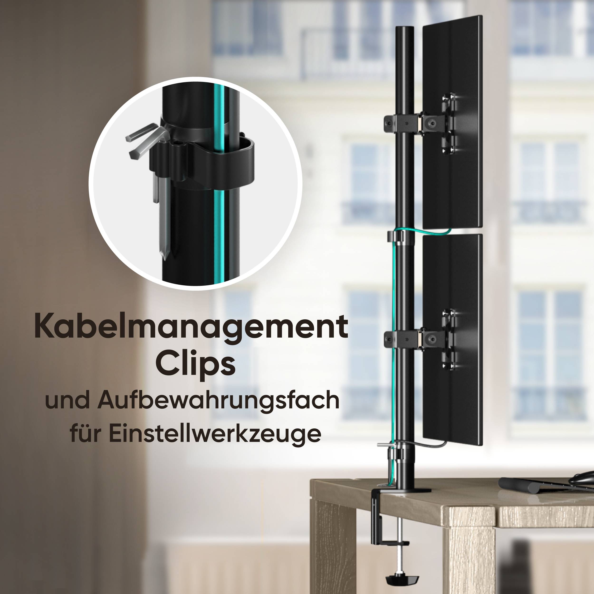 ONKRON Doppel Monitorhalterung für 2 Monitore 13-34", bis 8 kg, VESA 75x75 & 100x100, D208E-3