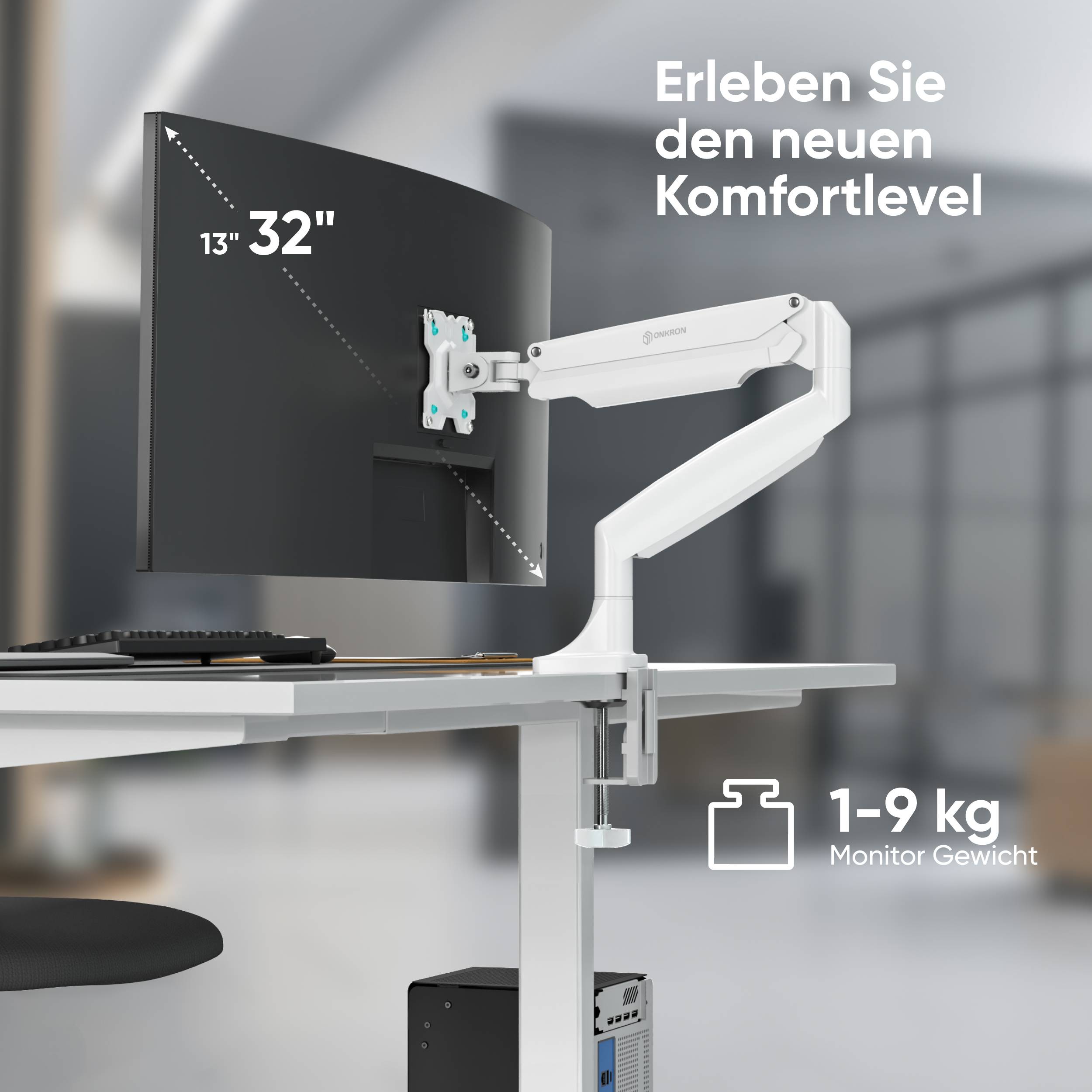 ONKRON Monitorhalterung Tisch für 13-32 Zoll, VESA 75x75 & 100x100, schwenkbar,G100-W-1