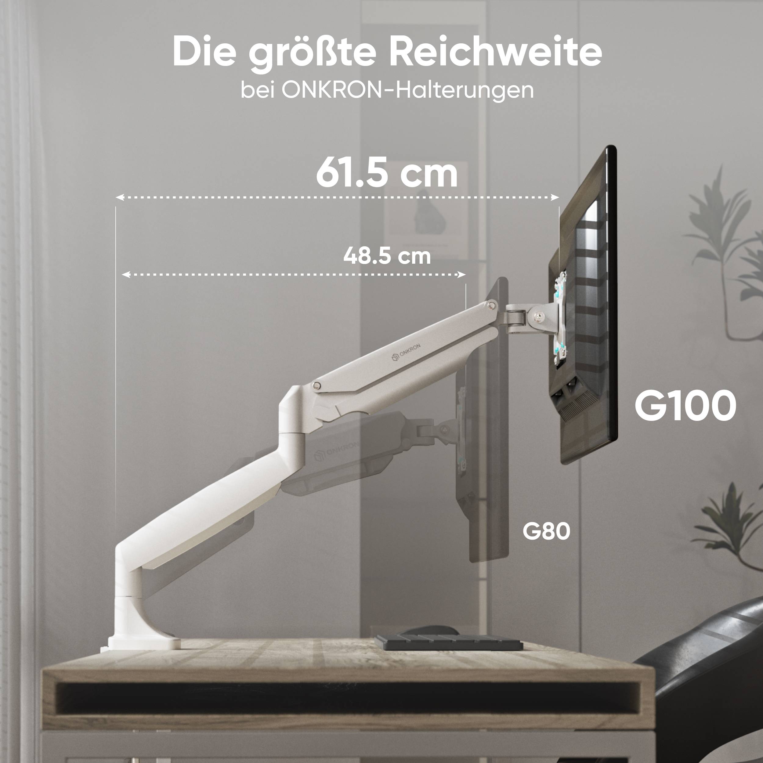 ONKRON Monitorhalterung Tisch für 13-32 Zoll, VESA 75x75 & 100x100, schwenkbar,G100-W-2
