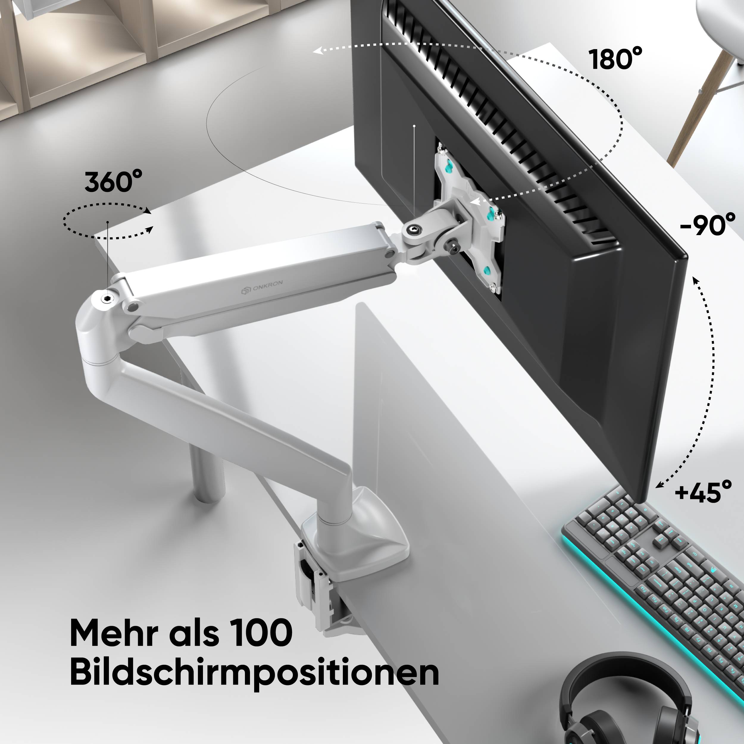 ONKRON Monitorhalterung Tisch für 13-32 Zoll, VESA 75x75 & 100x100, schwenkbar,G100-W-3
