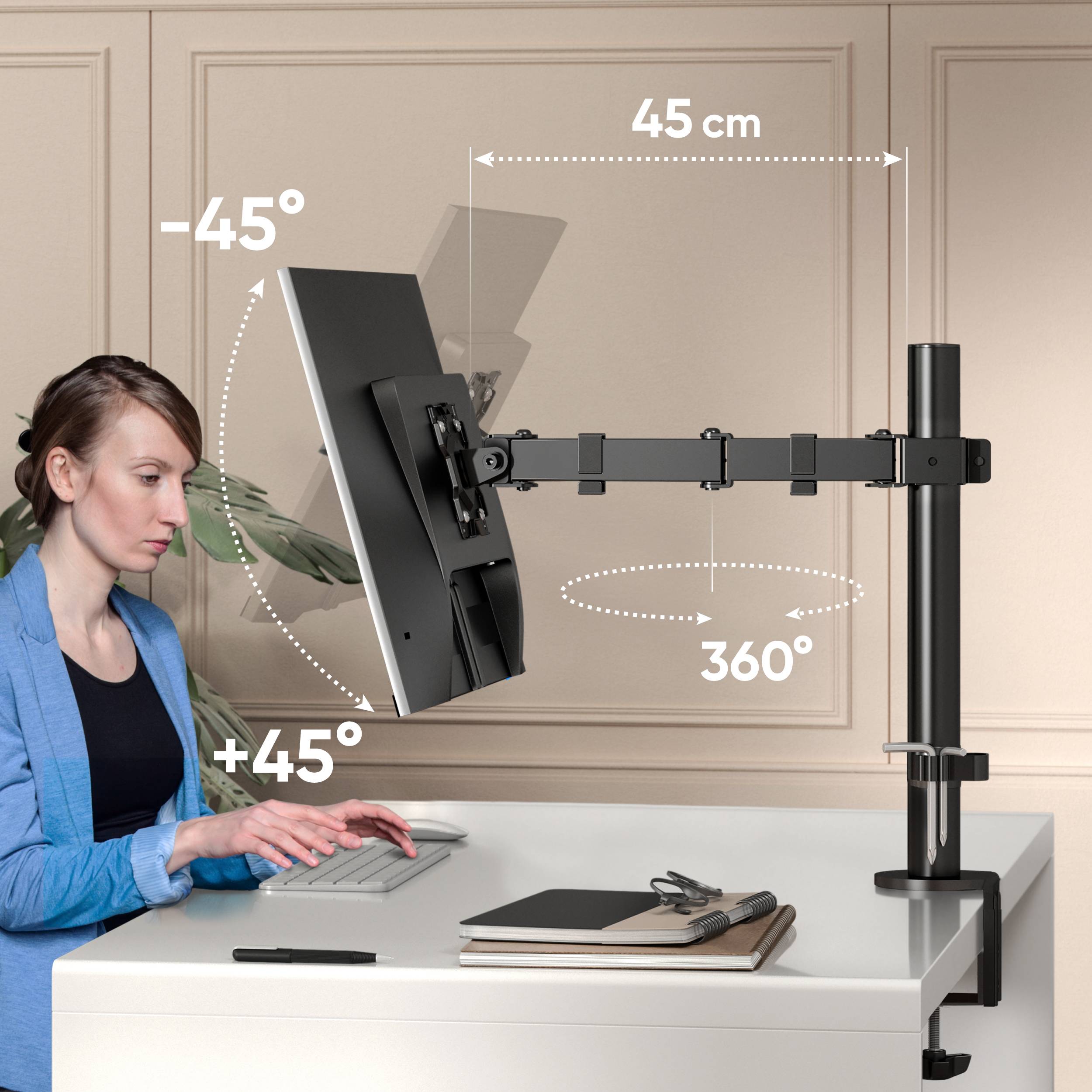 ONKRON Monitorhalterung Tisch für 13-34 Zoll bis 8 kg, VESA 75x75 & 100x100, D121E-3