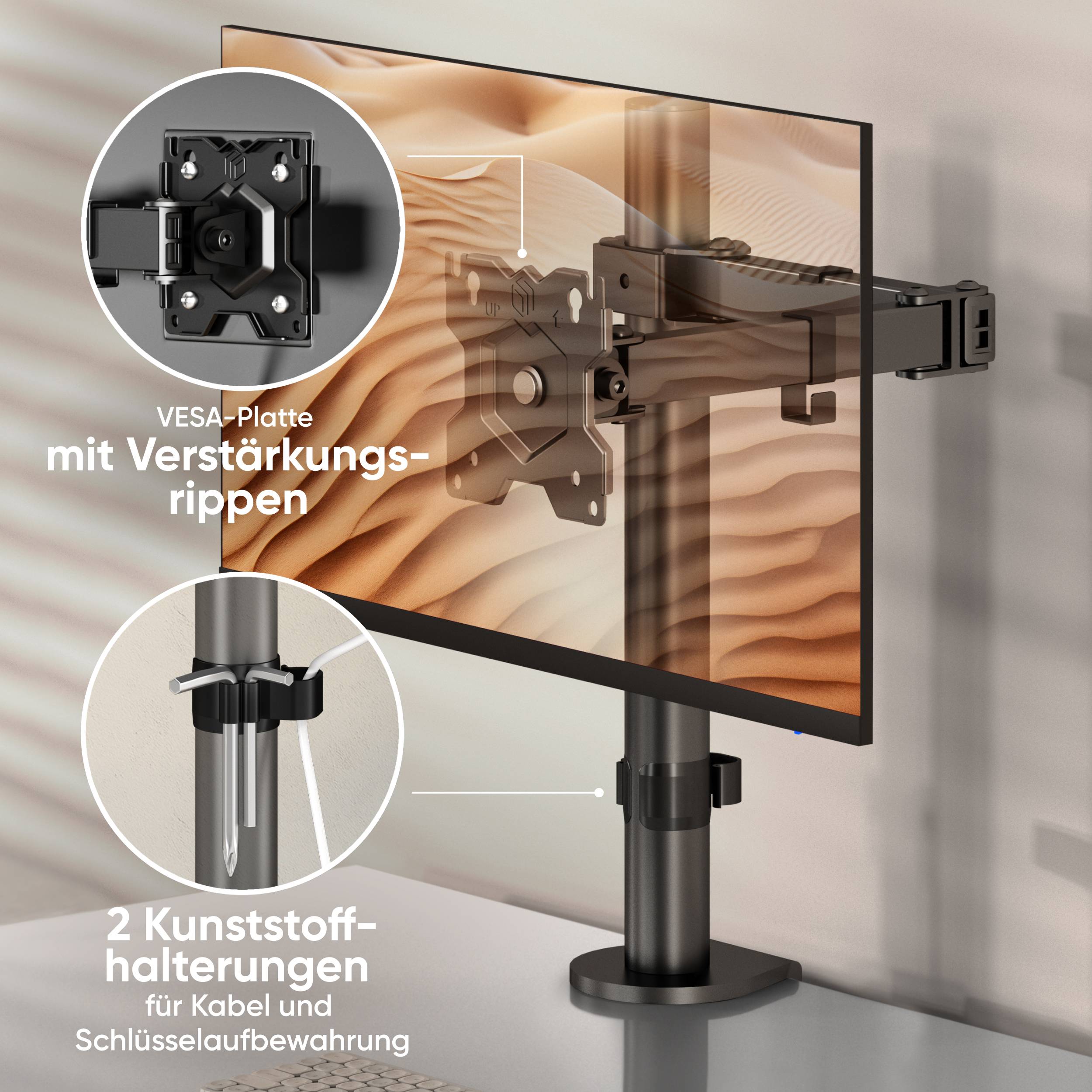 ONKRON Monitorhalterung Tisch für 13-34 Zoll bis 8 kg, VESA 75x75 & 100x100, D121E-4