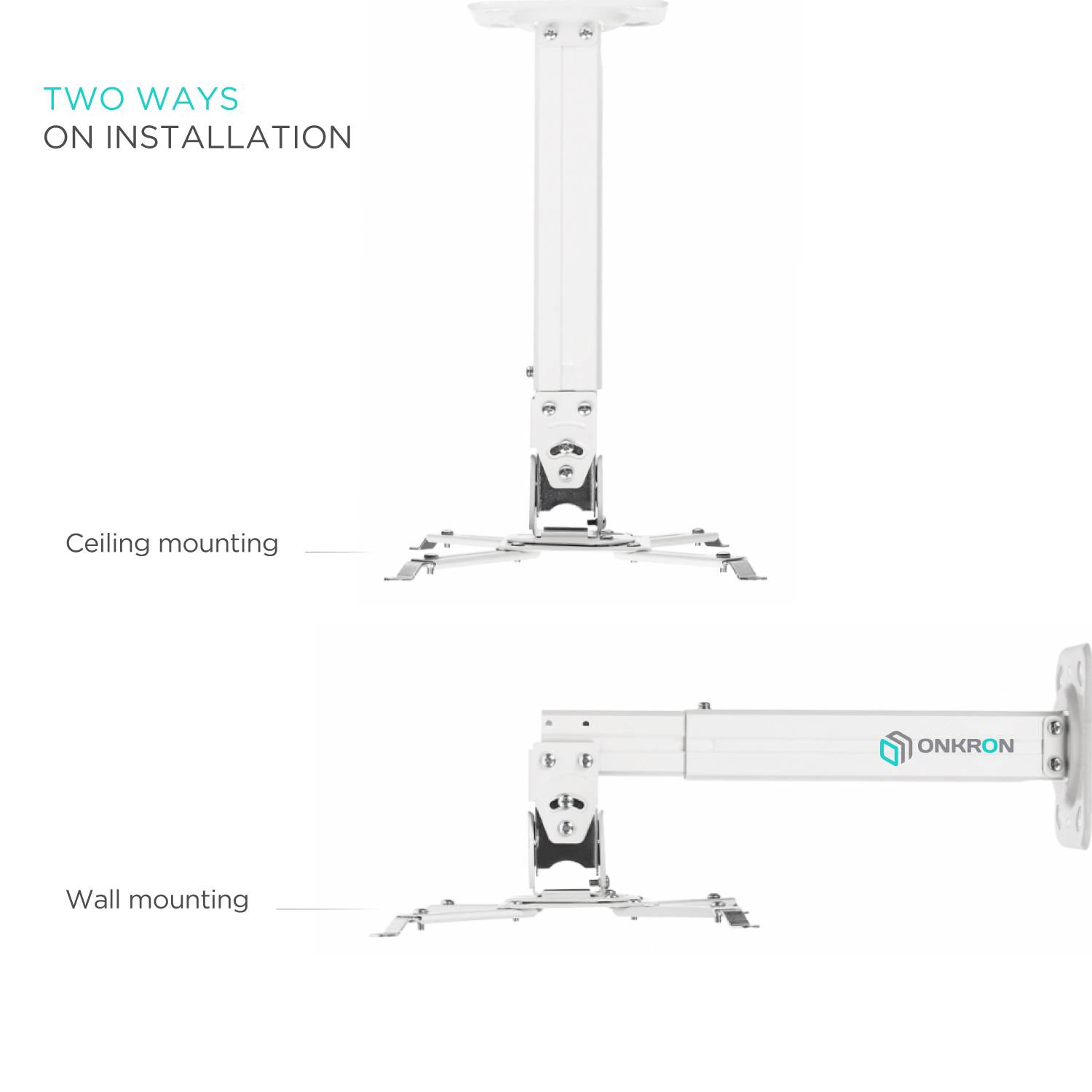 ONKRON Halterung Beamer Decke & Wand für Projektoren bis 10 kg,Weiß K5A-1