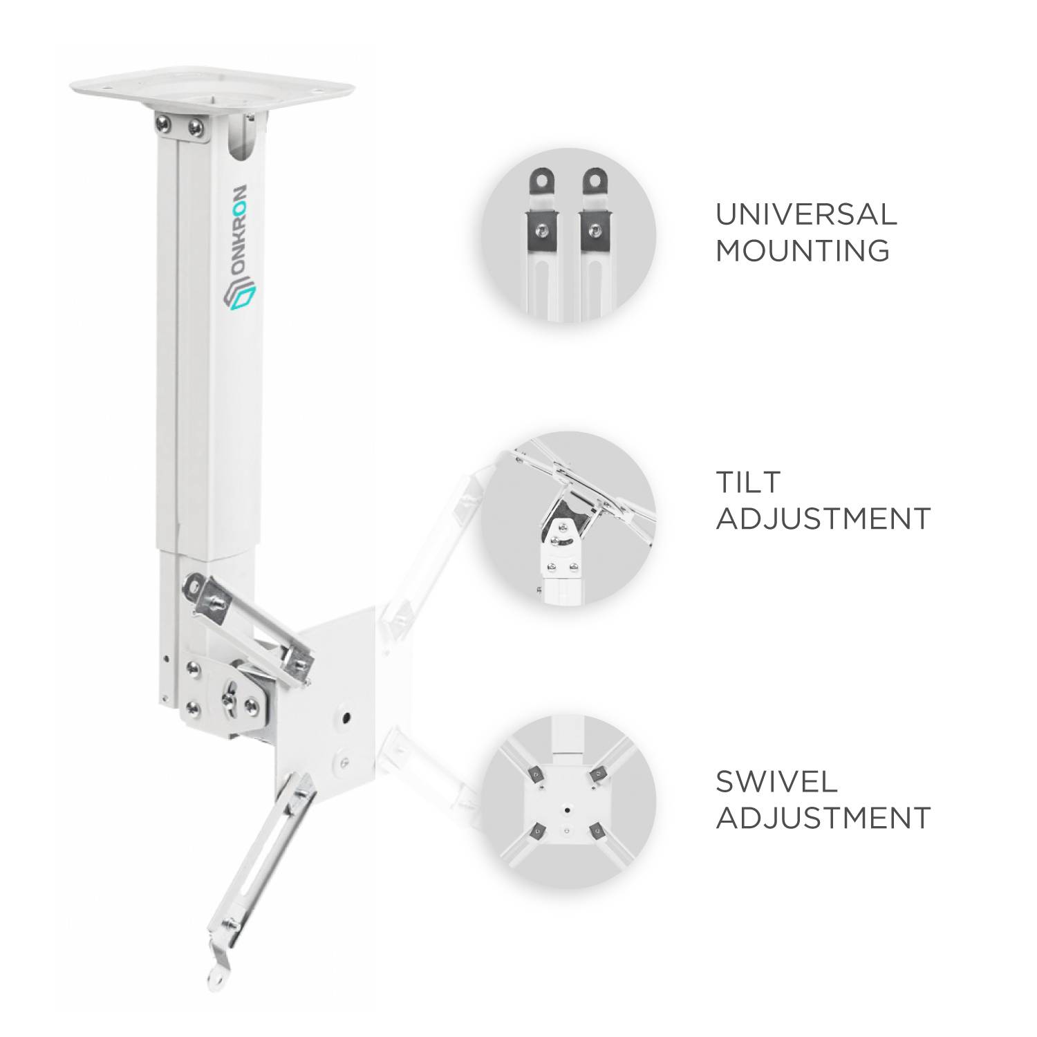 ONKRON Halterung Beamer Decke & Wand für Projektoren bis 10 kg,Weiß K5A-2