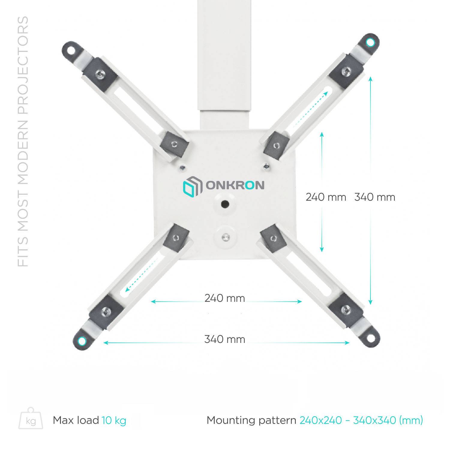 ONKRON Halterung Beamer Decke & Wand für Projektoren bis 10 kg,Weiß K5A-4
