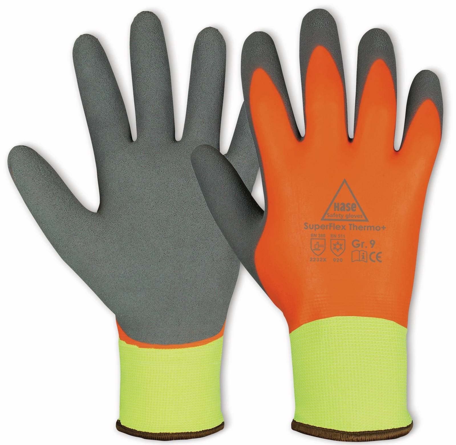 HASE SAFETY GLOVES Latex-Arbeitshandschuh Winter, neongelb/orange/grau, Gr 11-0