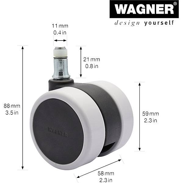 Drehstuhlrollen-Set Radbreite 57 mm Ø 60 mm TPR. Wagner System GmbH 74874449-1