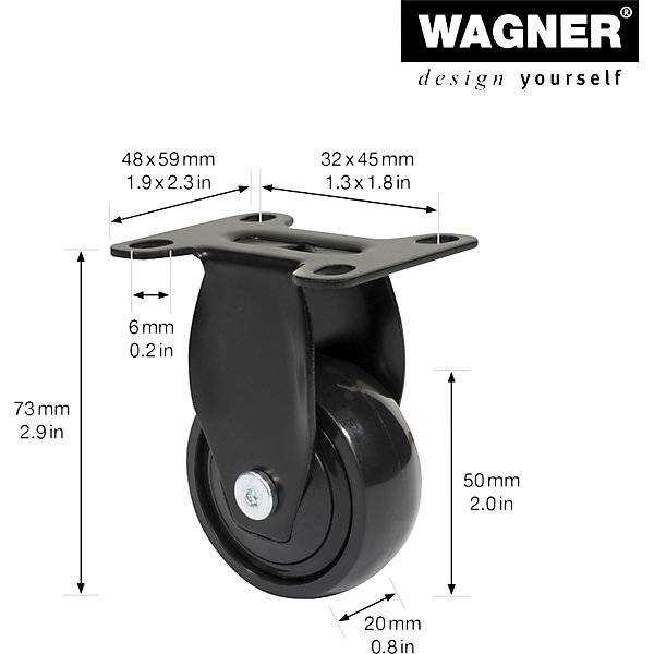 Möbelrolle 3C-Serie Radbreite 20 mm VE 4 Stk Ø 50 mm Bockrolle. Wagner System GmbH 74875649-1