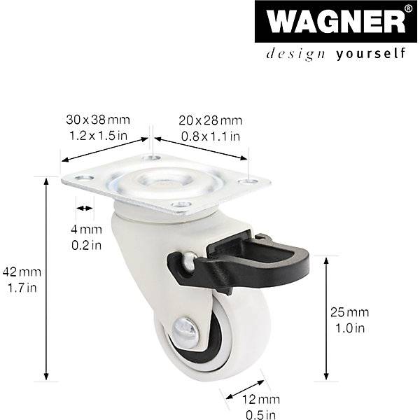 Möbelrolle 3C-Serie Radbreite 12 mm VE 10 Stk Ø 25 mm Lenkrolle mit Feststeller. Wagner System GmbH 74874649-1