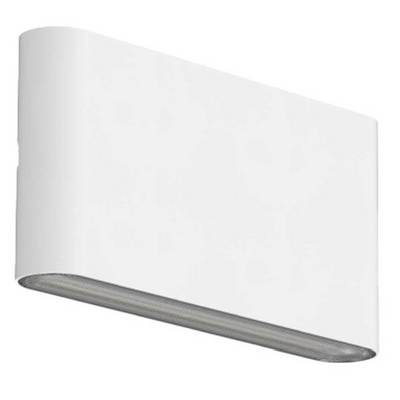 Eine minimalistische, weiße Wandleuchte mit gebogener Form, die nach oben und unten Licht abstrahlt. Geeignet für modernes Interieur.