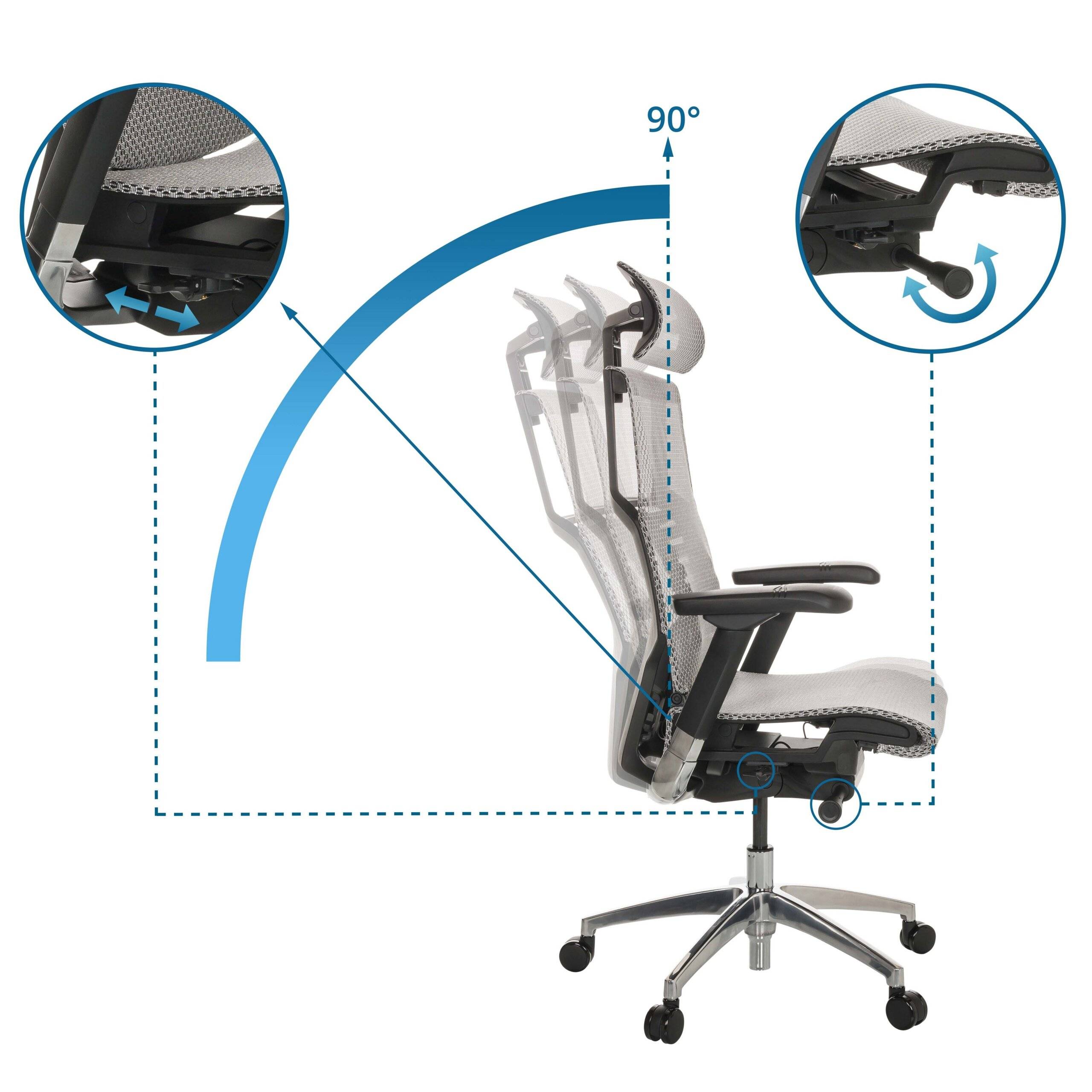 Bürostuhl Chefsessel POFIT GEN2 Netzstoff hellgrau hjh OFFICE-1