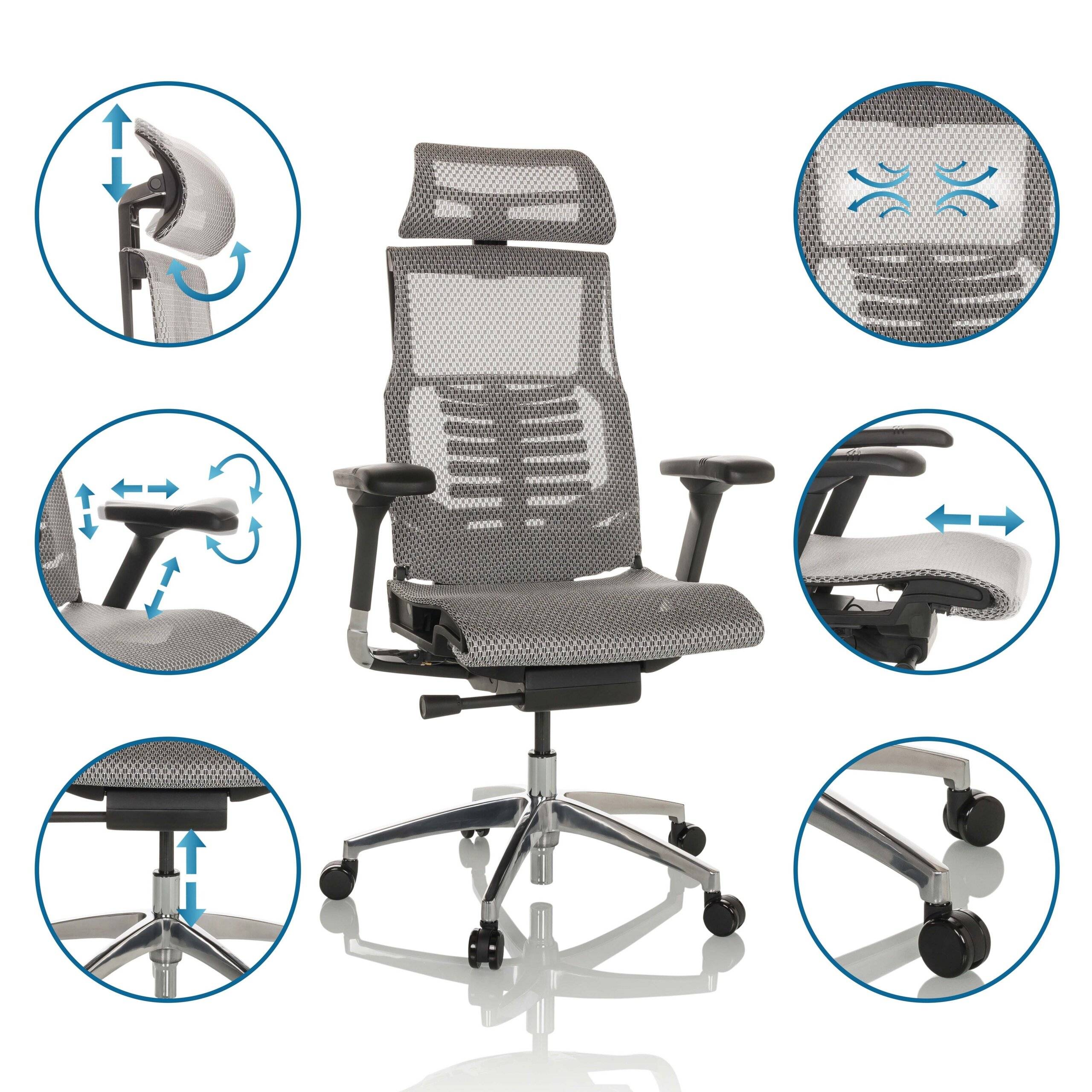 Bürostuhl Chefsessel POFIT GEN2 Netzstoff hellgrau hjh OFFICE-2