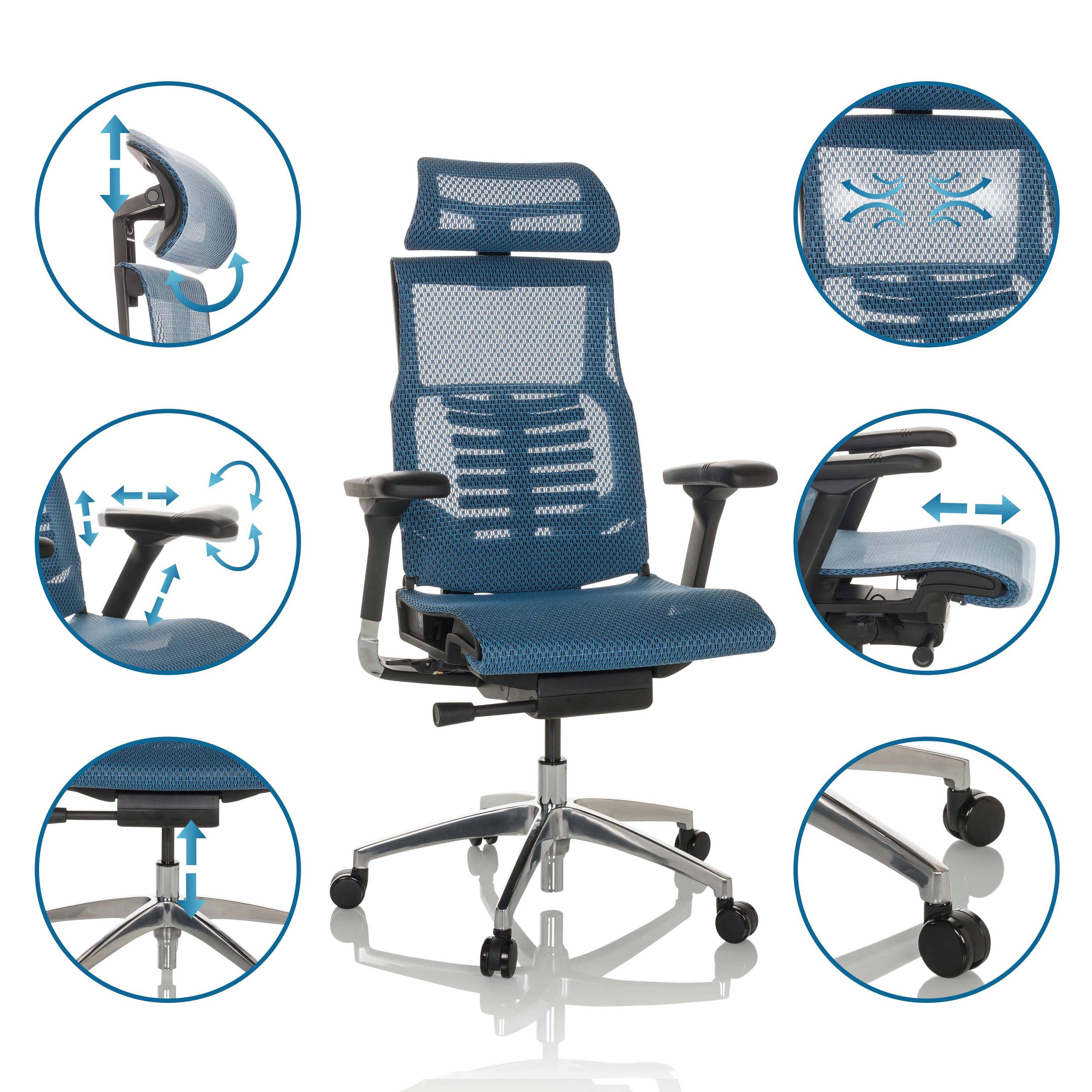 Bürostuhl Chefsessel POFIT GEN2 Netzstoff blau hjh OFFICE-2