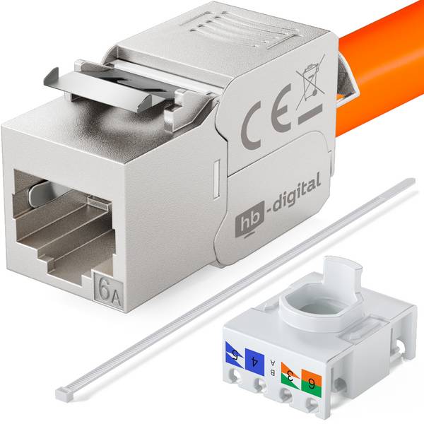 hb-digital Keystone Modul CAT 6a RJ45 180 Grad LSA Anschluss Zinklegierung Silber