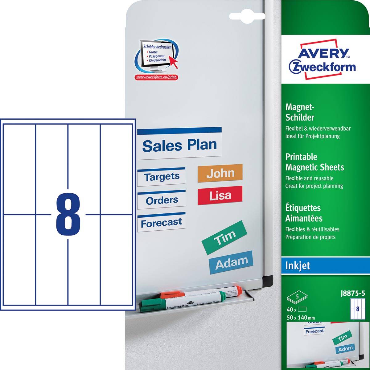 AVERY Inkjet-Magnetschild, (B)50 x (H)140 mm-2