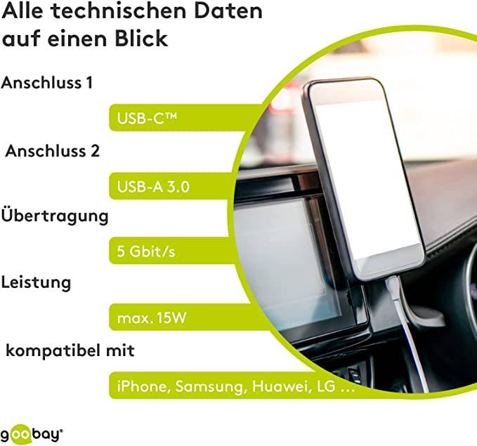 Goobay 67999 USB C auf USB A 3.1 Gen. 1 Ladekabel 15W Handy Kabel Adapterkabel 5 Gbit/s Schnellladekabel Schwarz 0,5 m-5